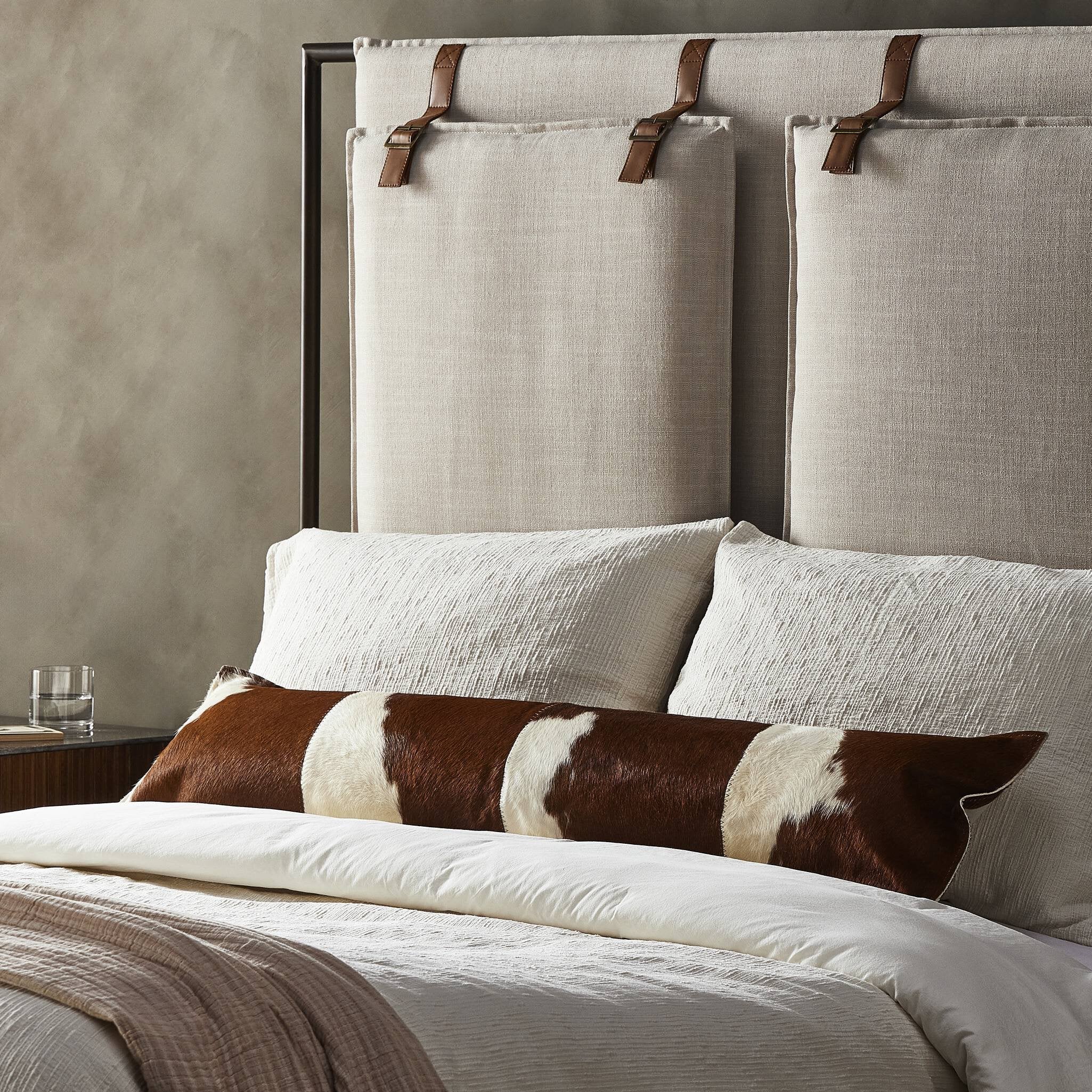 Modern Cowhide Lumbar Pillow - Brown & White Hair on Hide - Image 3