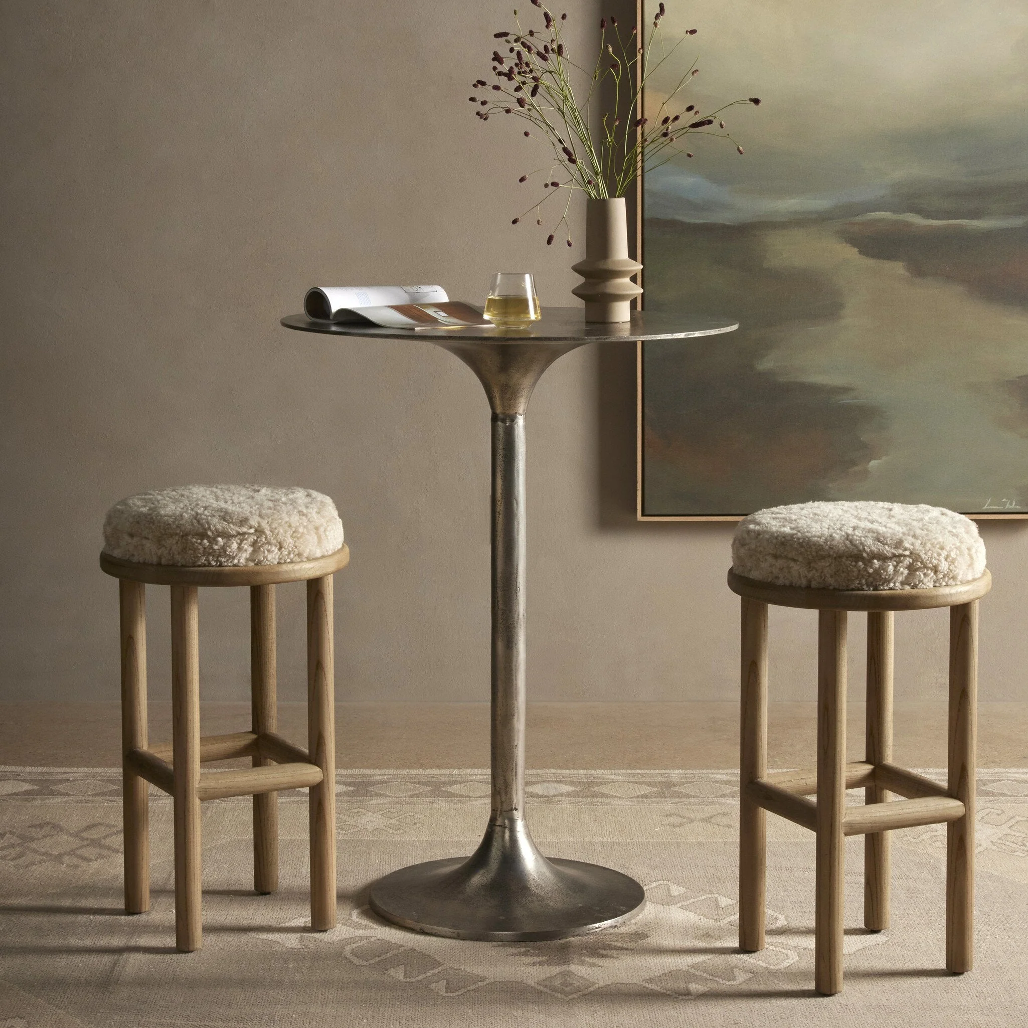 Saldino Counter Stool - Beige Shearling - Image 3