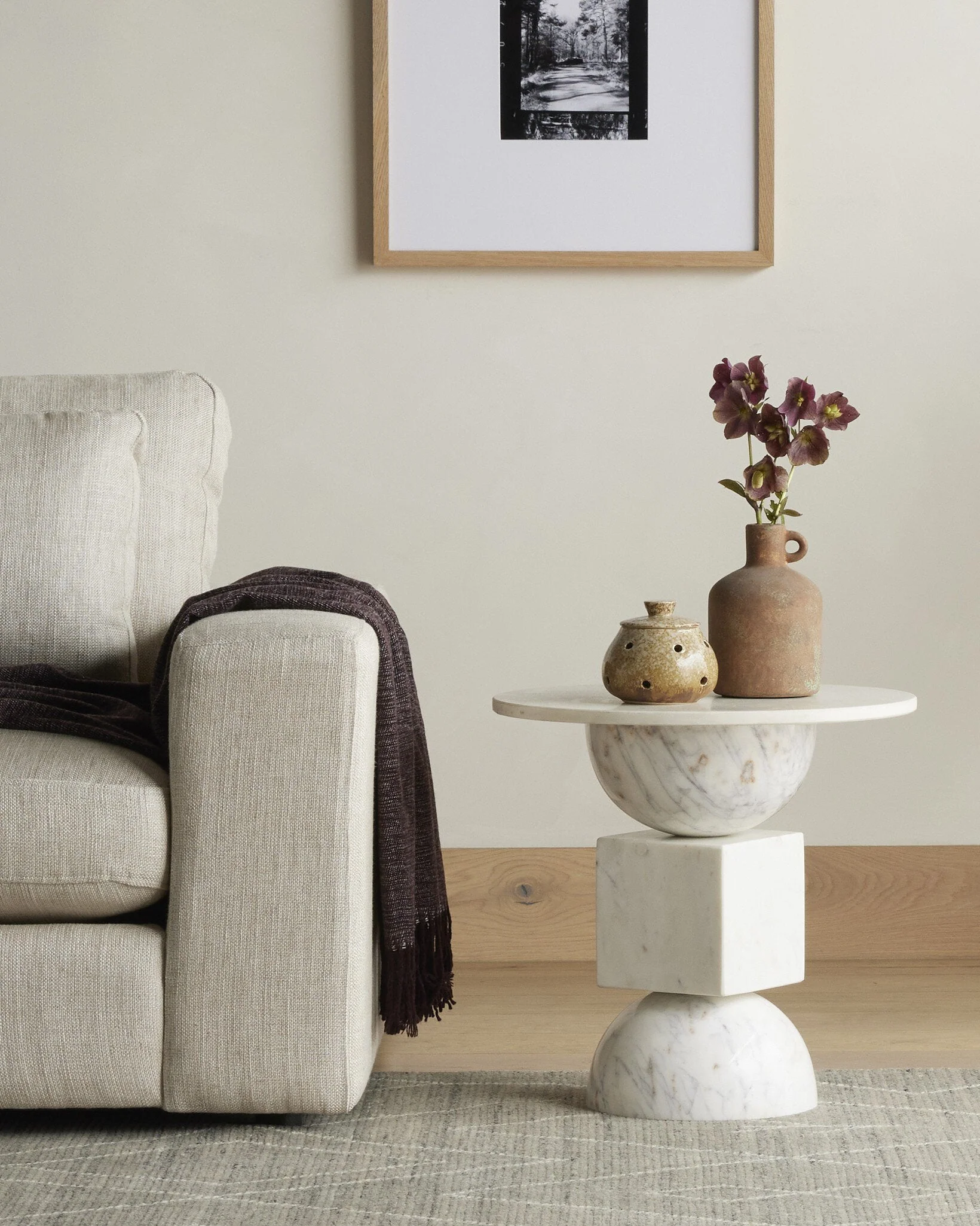 Neda End Table - Polished White Marble - Image 3