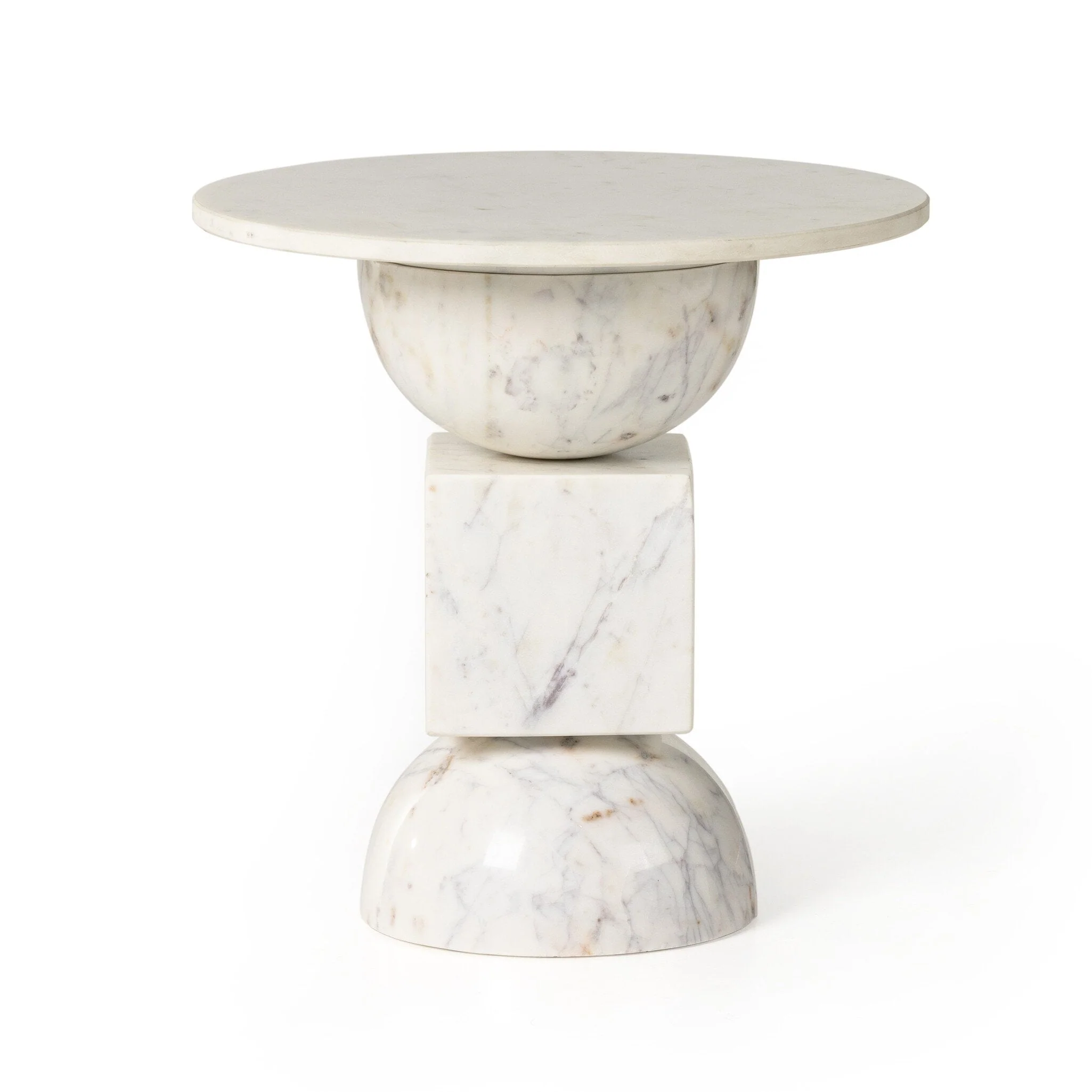 Neda End Table - Polished White Marble - Image 1