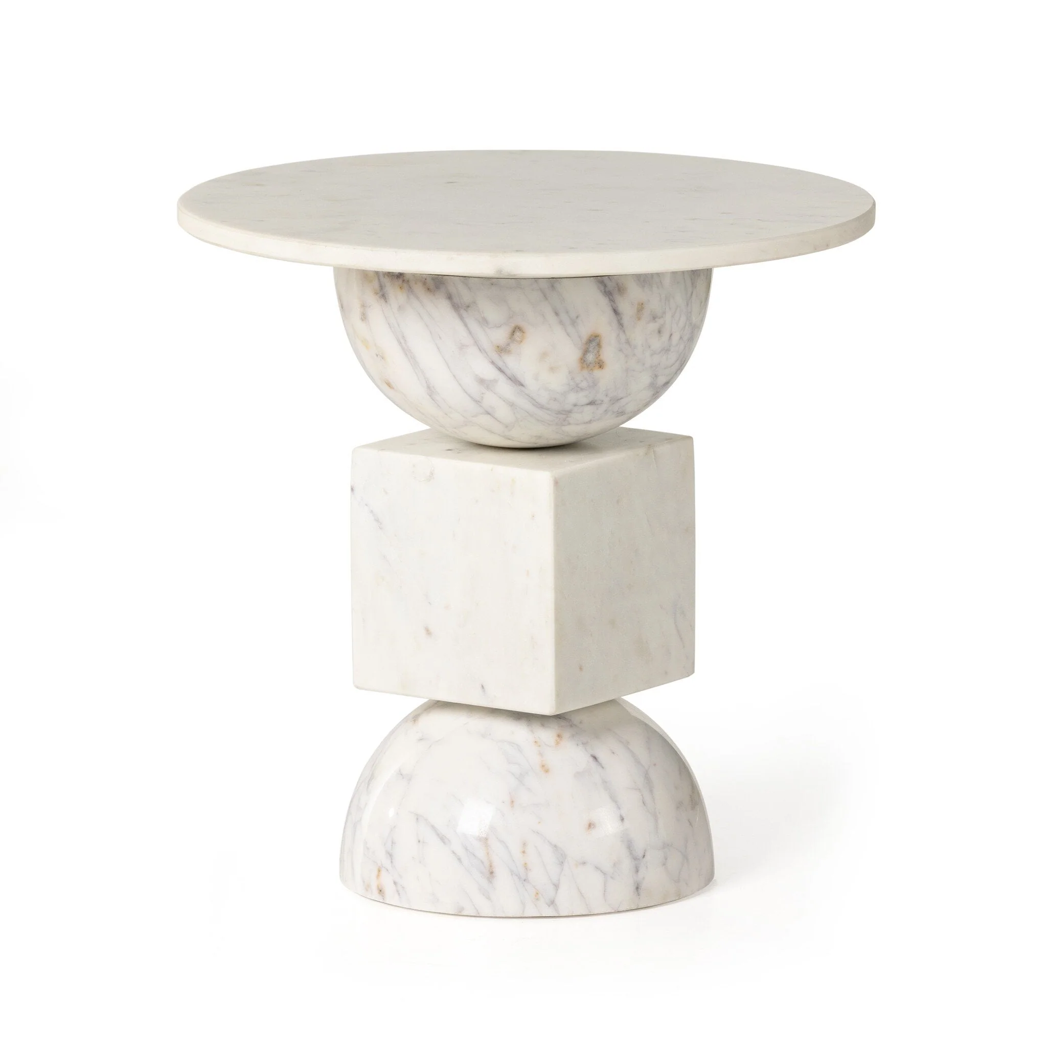 Neda End Table - Polished White Marble - Image 2