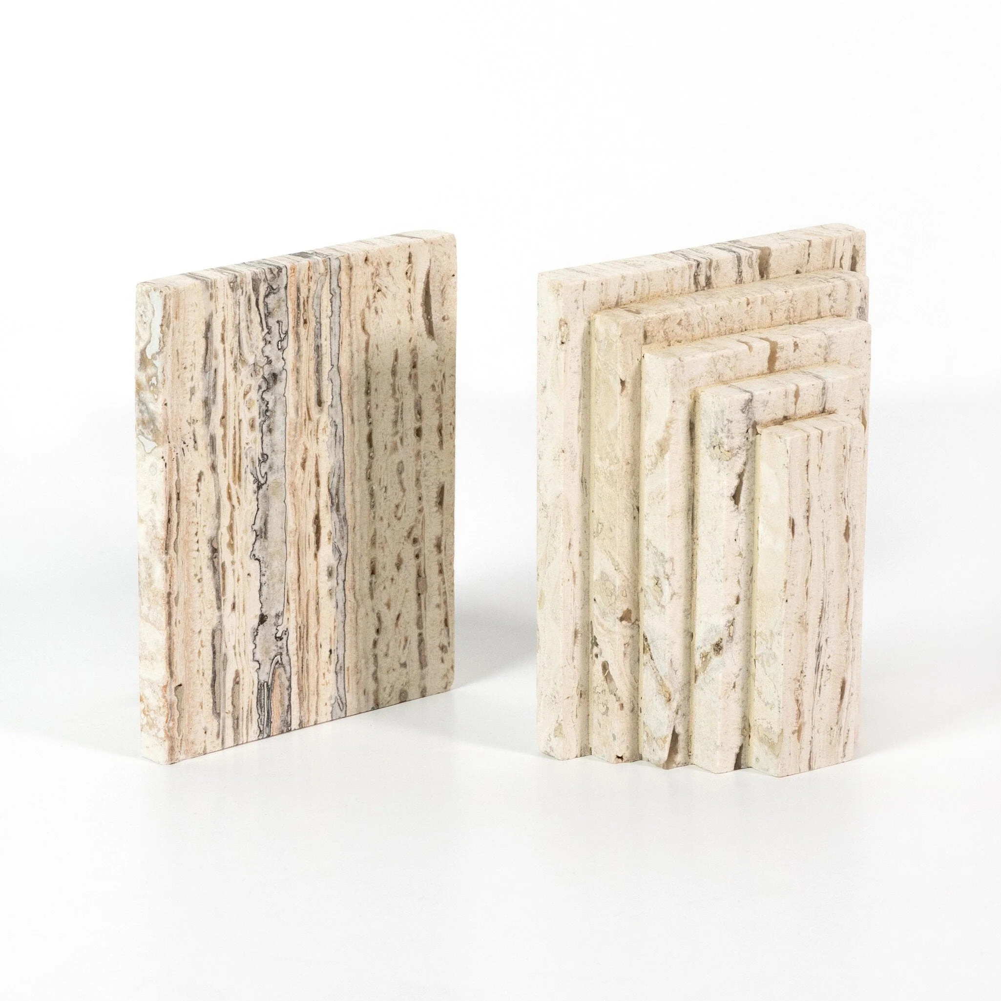 Stepped Bookends – White Travertine