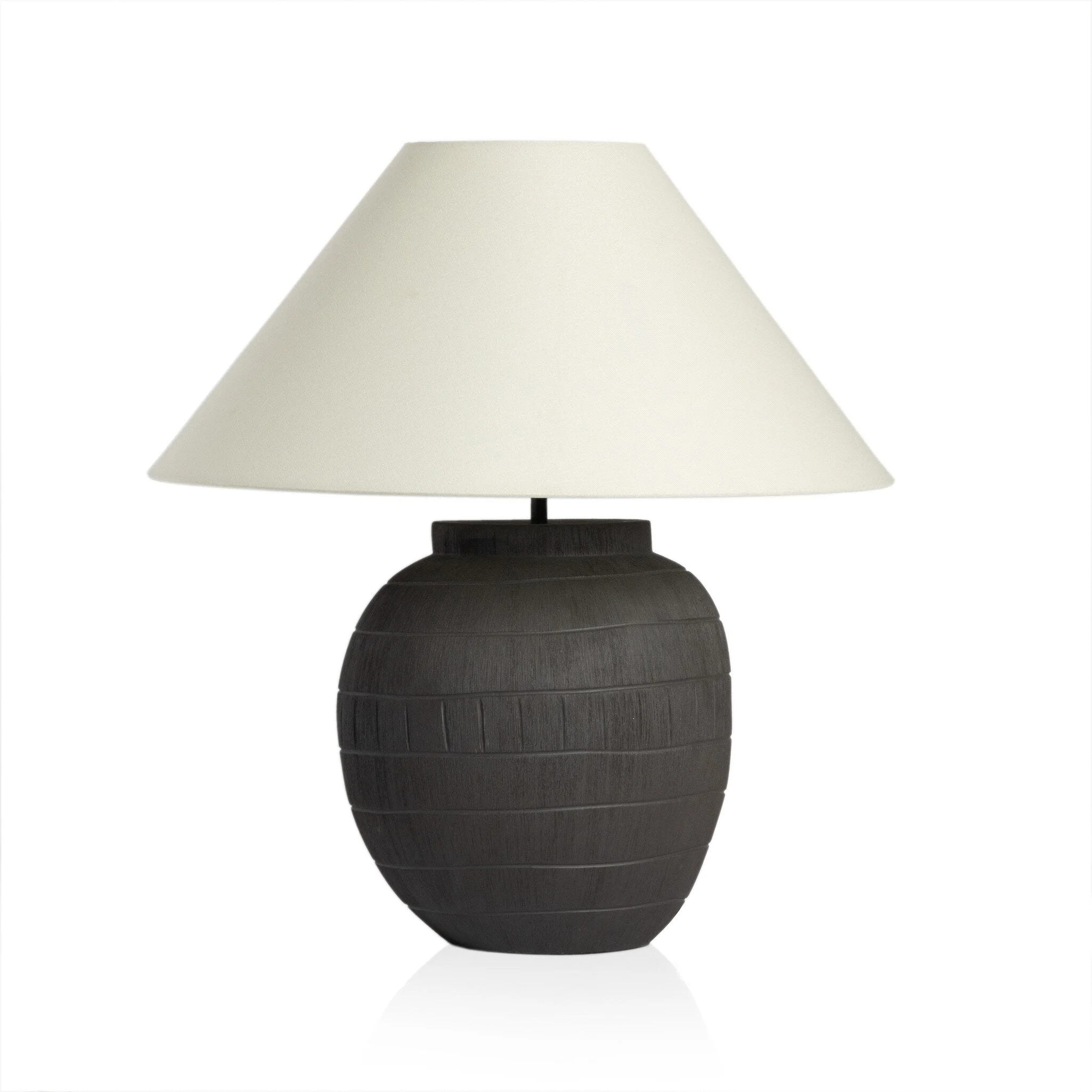 Muji Table Lamp - Textured Matte Black Porcelain Ceramic - Image 1