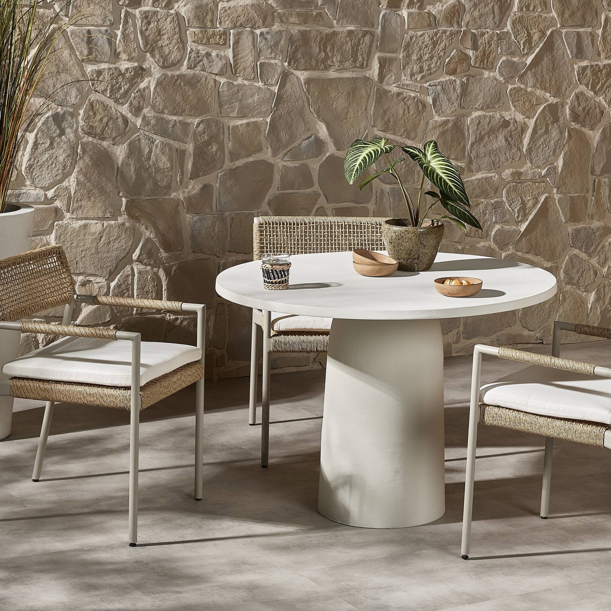 Basil Outdoor Dining Table 42" - Matte White Cast Aluminum - Image 2