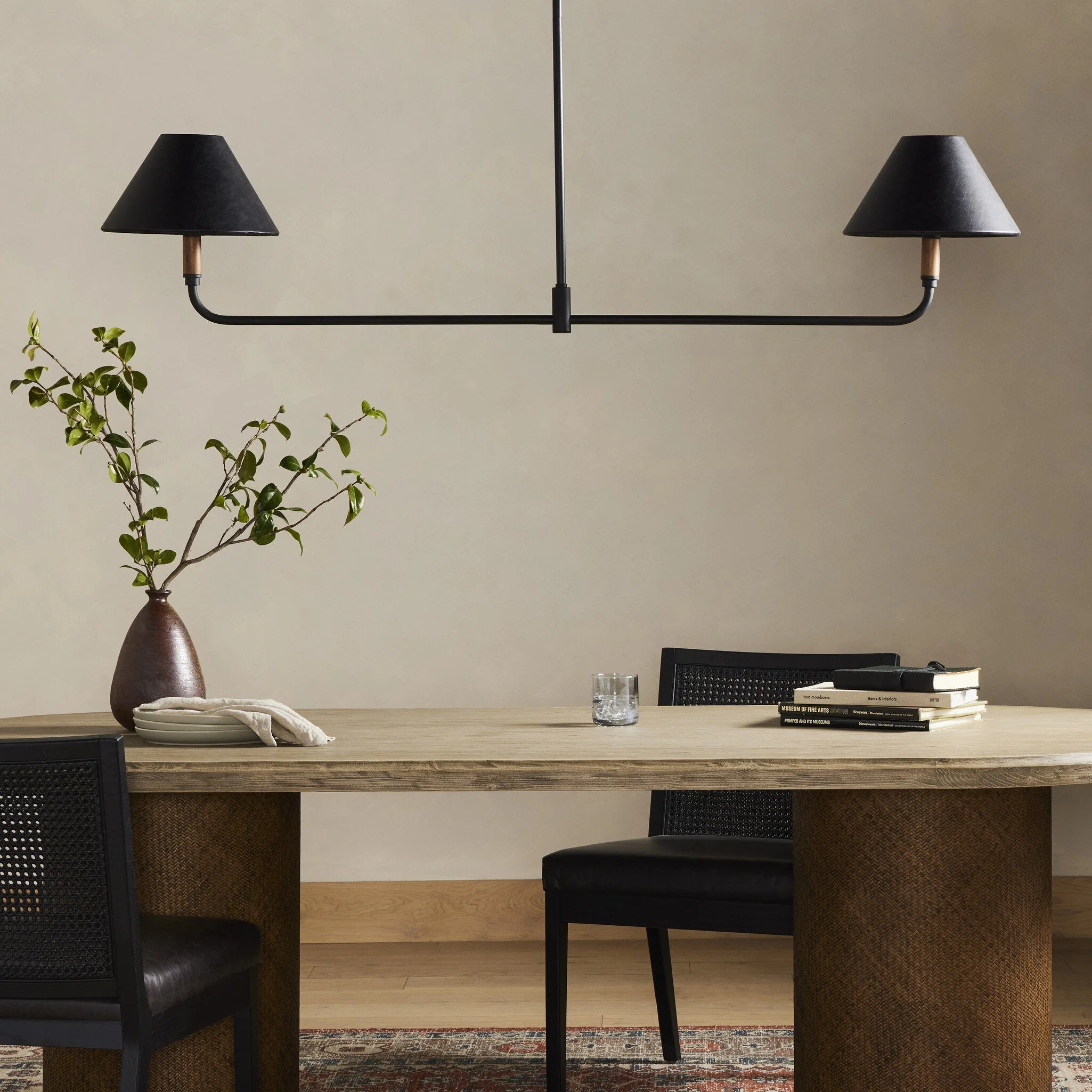 Cullen Linear Double Pendant - Black Leather - Image 3