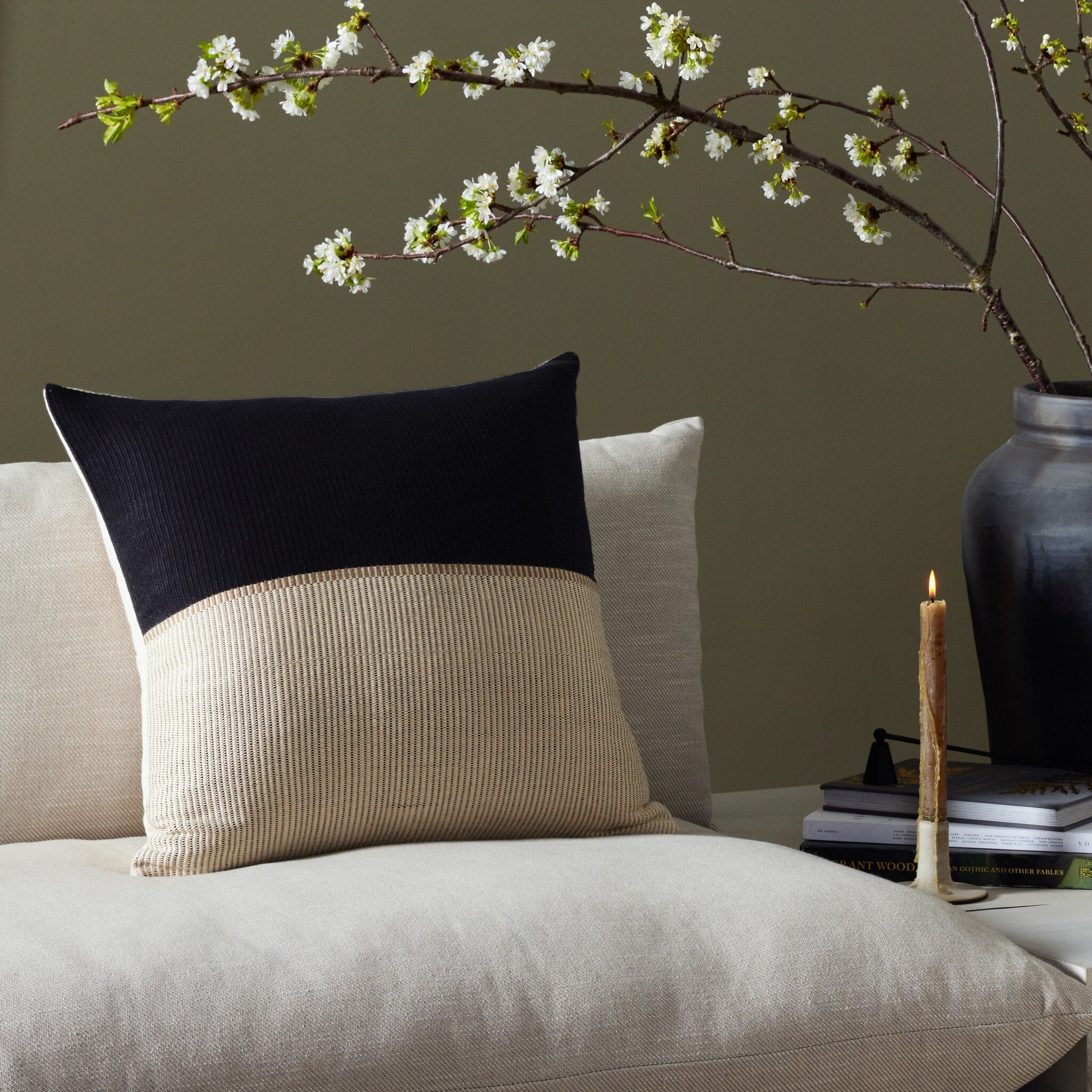 Handwoven Merido Pillow - Black - Beige Cotton - Image 3