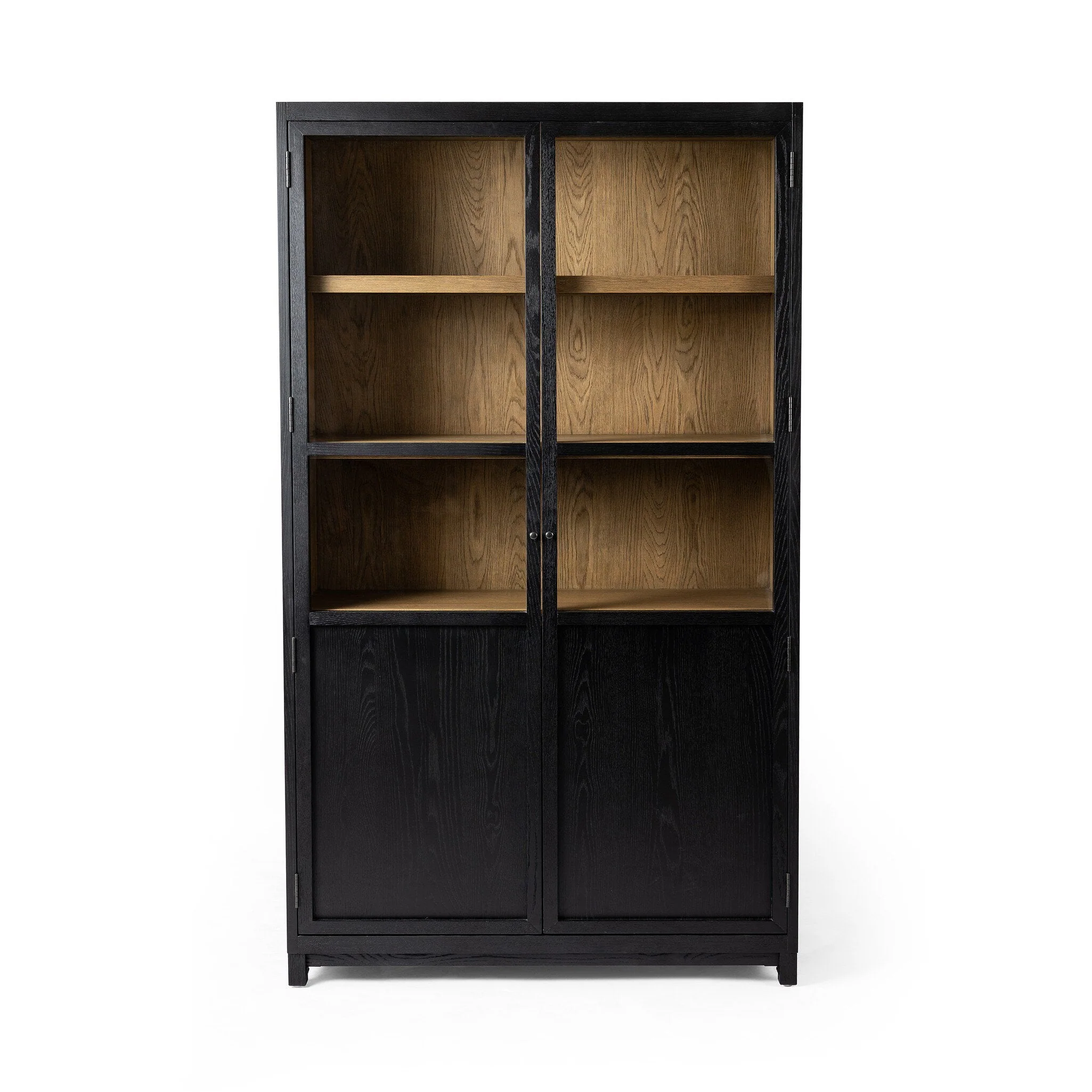 Millie Panel and Glass Door Cabinet – Drifted Matte Black