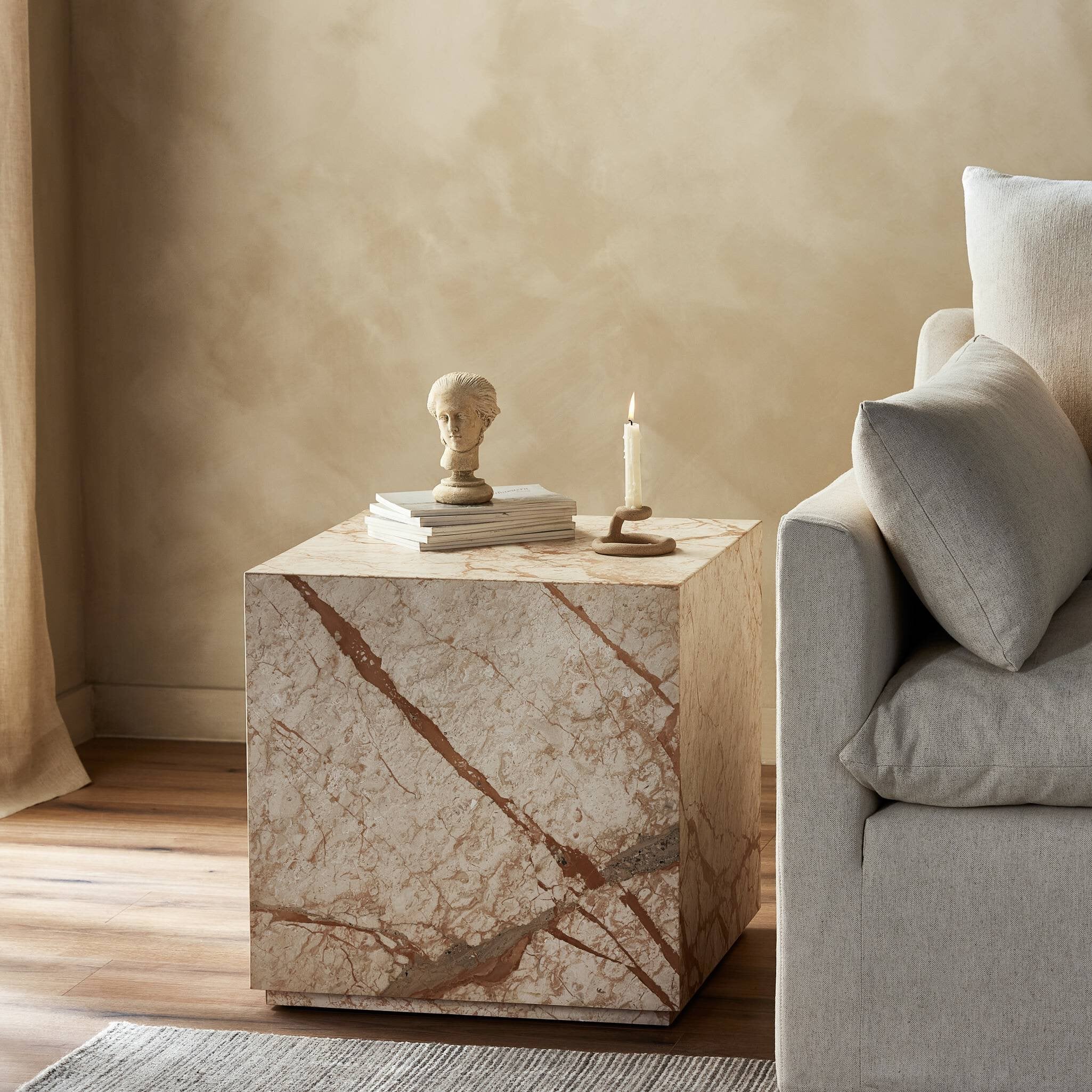 Modern Marble Plinth End Table - Desert Taupe Marble - Image 2