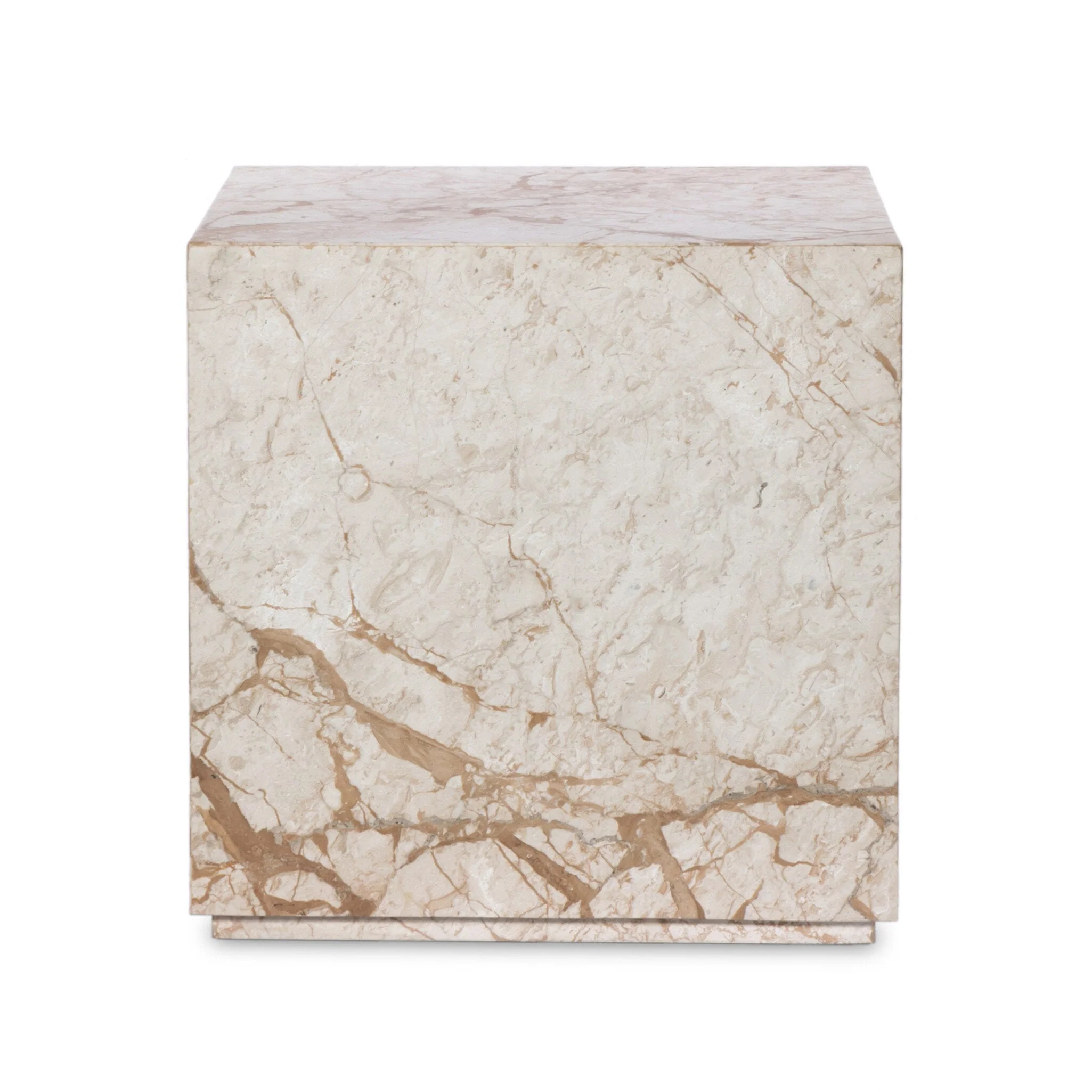 Modern Marble Plinth End Table - Desert Taupe Marble - Image 1