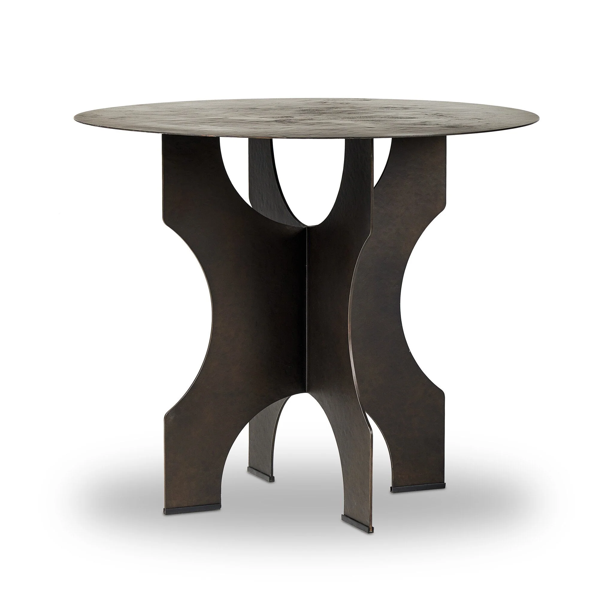 Round Side Table In Solid Iron - Bronze Hammered Textured - Image 1