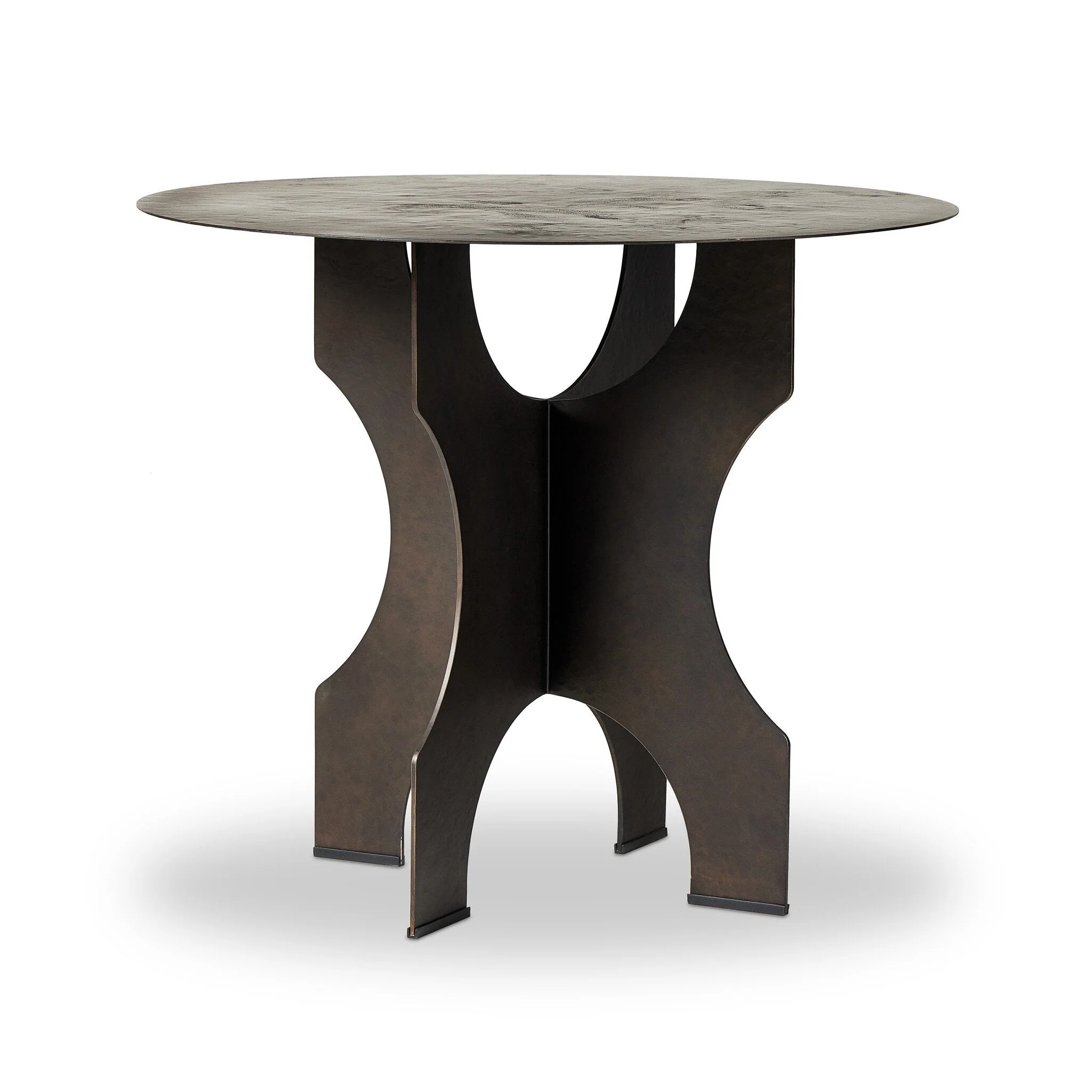 Round Side Table In Solid Iron - Bronze Hammered Textured - Image 2