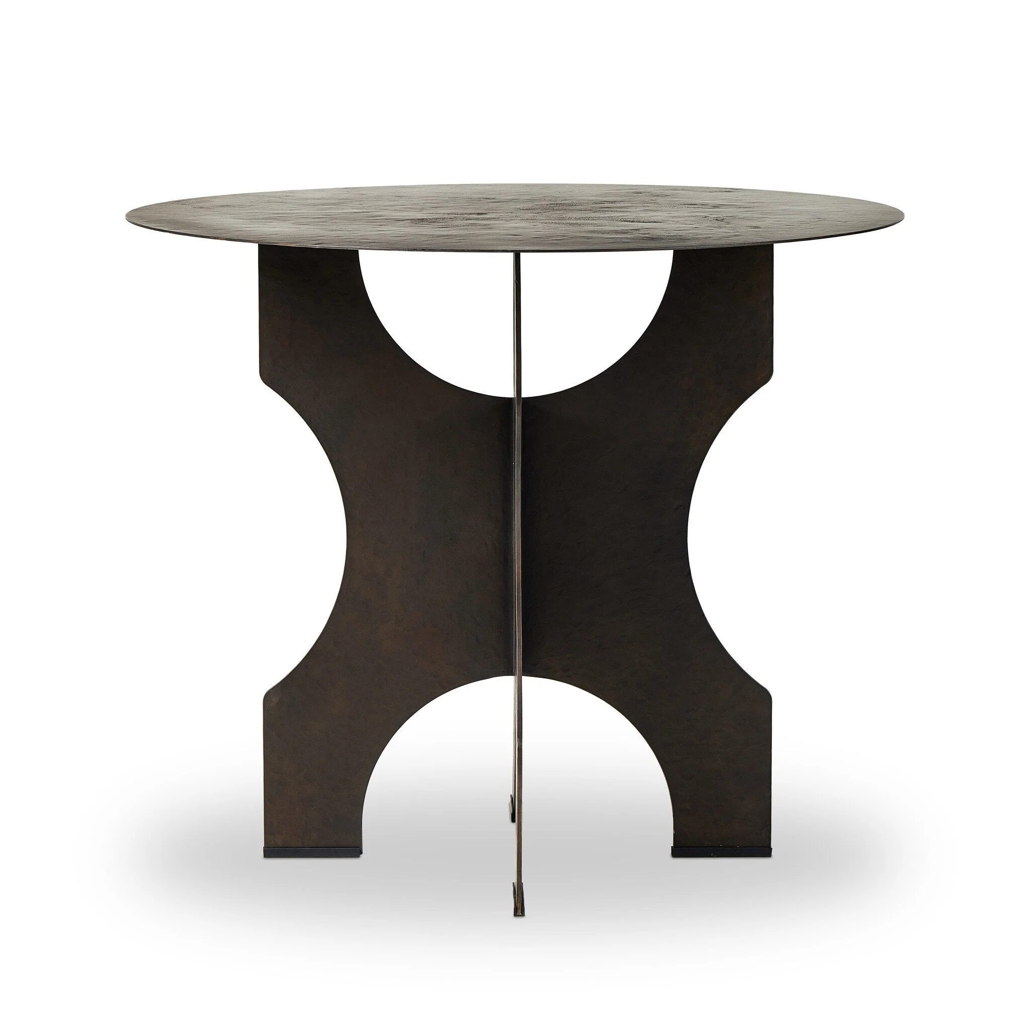 Round Side Table In Solid Iron - Bronze Hammered Textured - Image 3