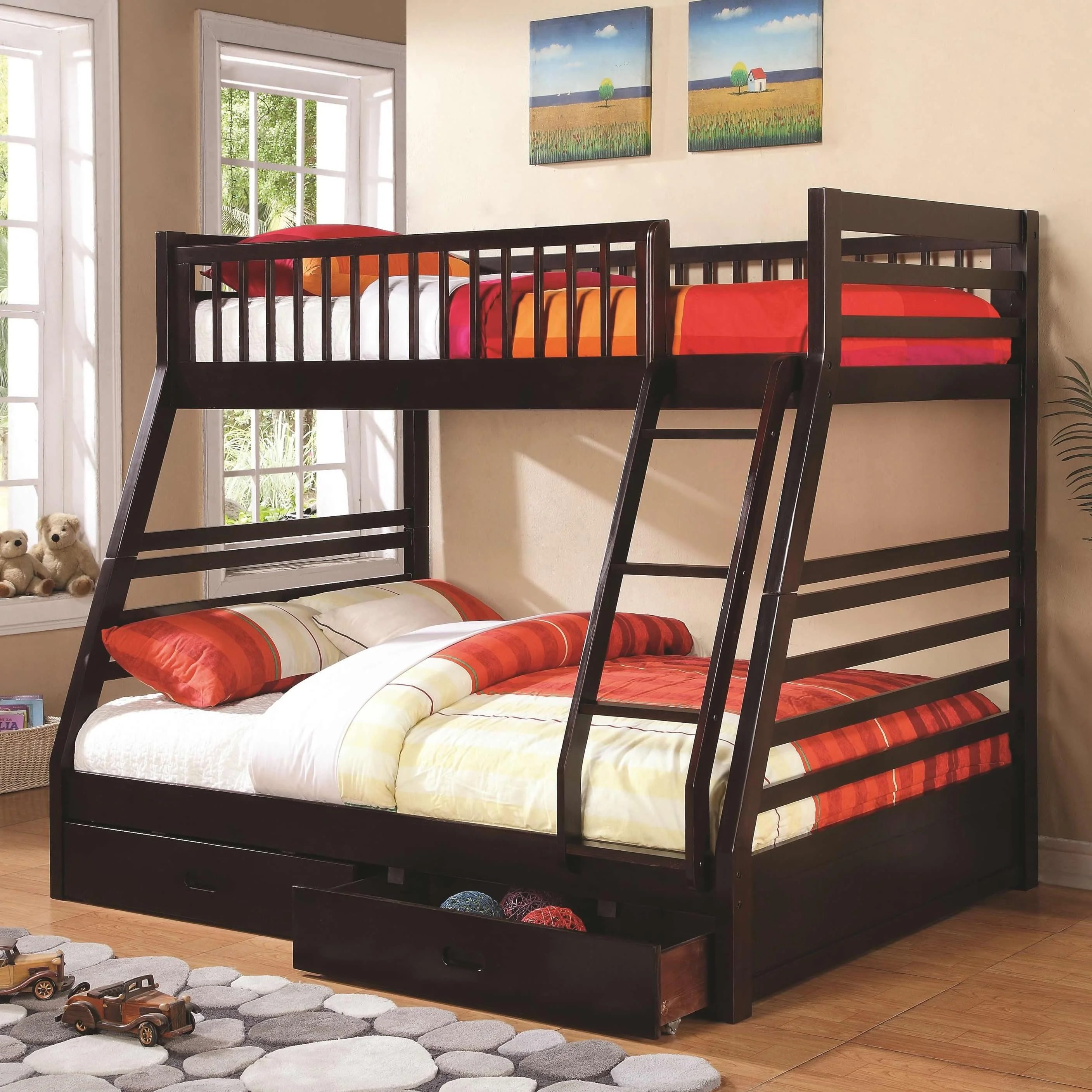 Coaster Furniture Ashton 460184 2-Drawer Wood Twin Over Full Bunk Bed - Cappuccino - Image 1