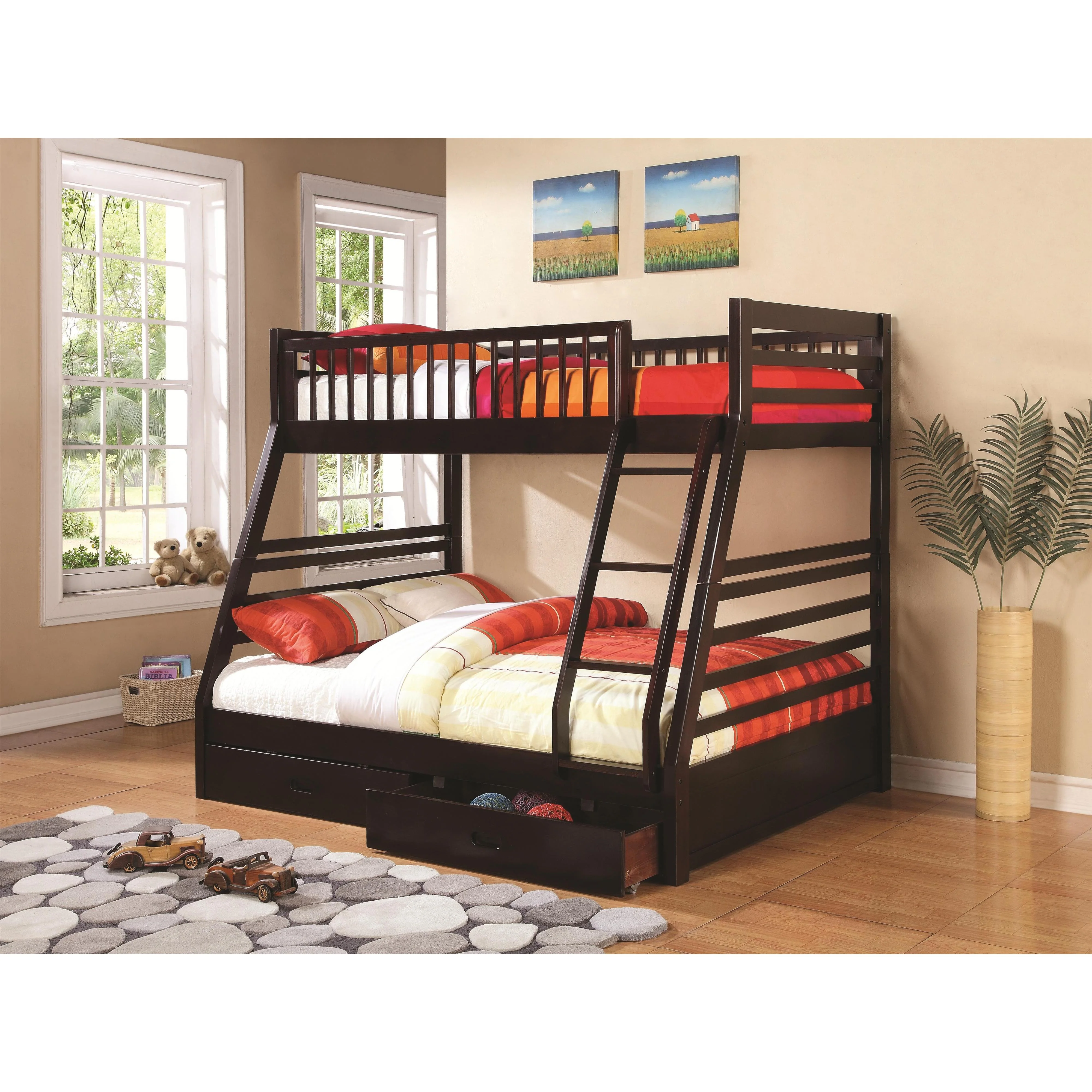 Coaster Furniture Ashton 460184 2-Drawer Wood Twin Over Full Bunk Bed - Cappuccino - Image 2
