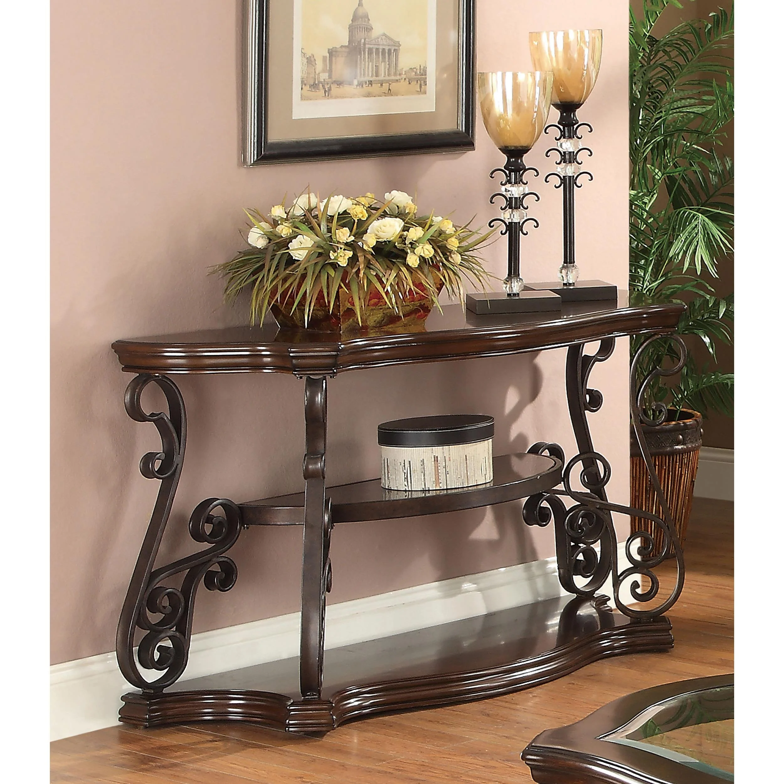 Coaster Furniture Laney 702449 Scrollwork Entryway Sofa Console Table - Deep Merlot - Image 1