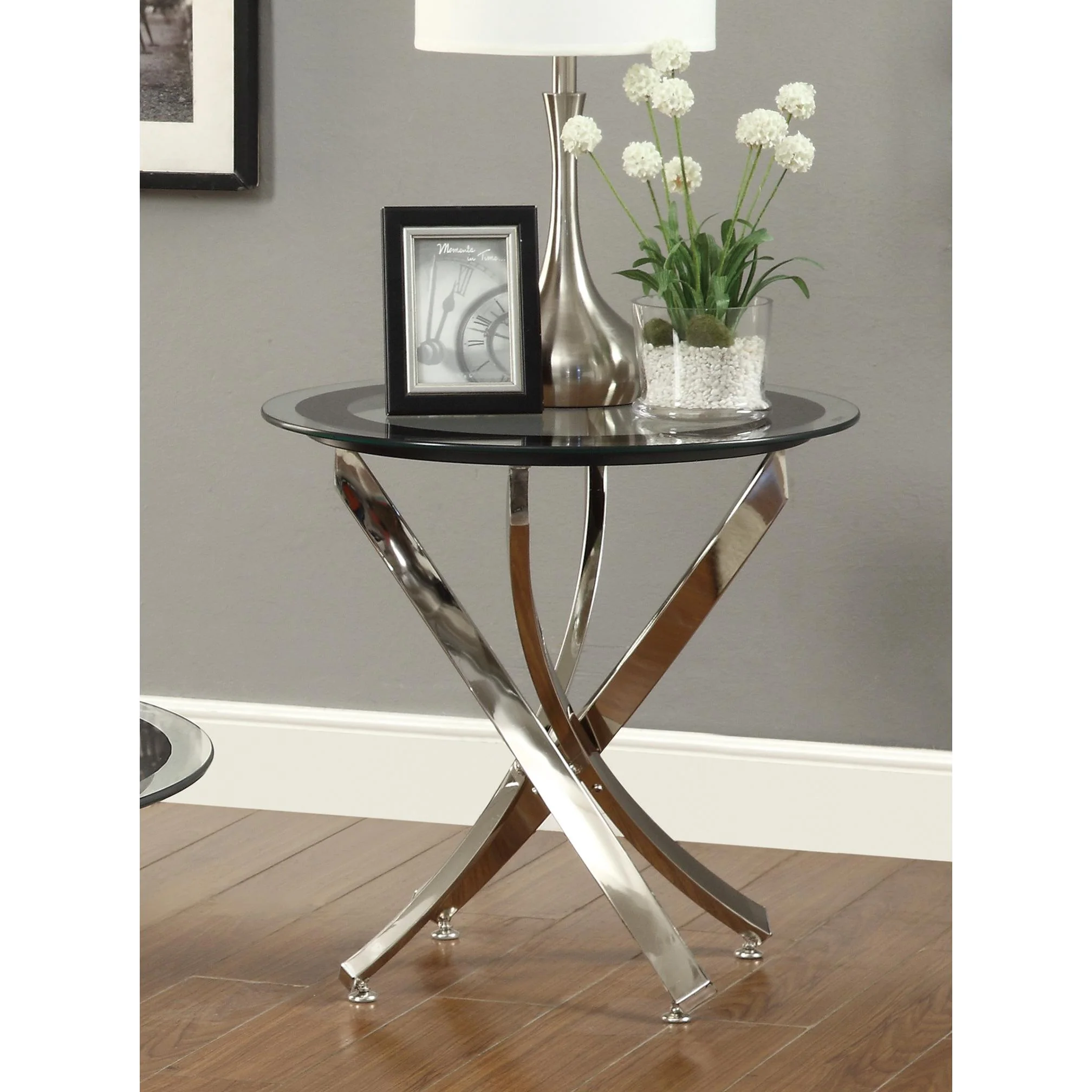 Coaster Furniture Brooke 702587 Round Glass Top Side End Table Metal Base - Chrome - Image 2