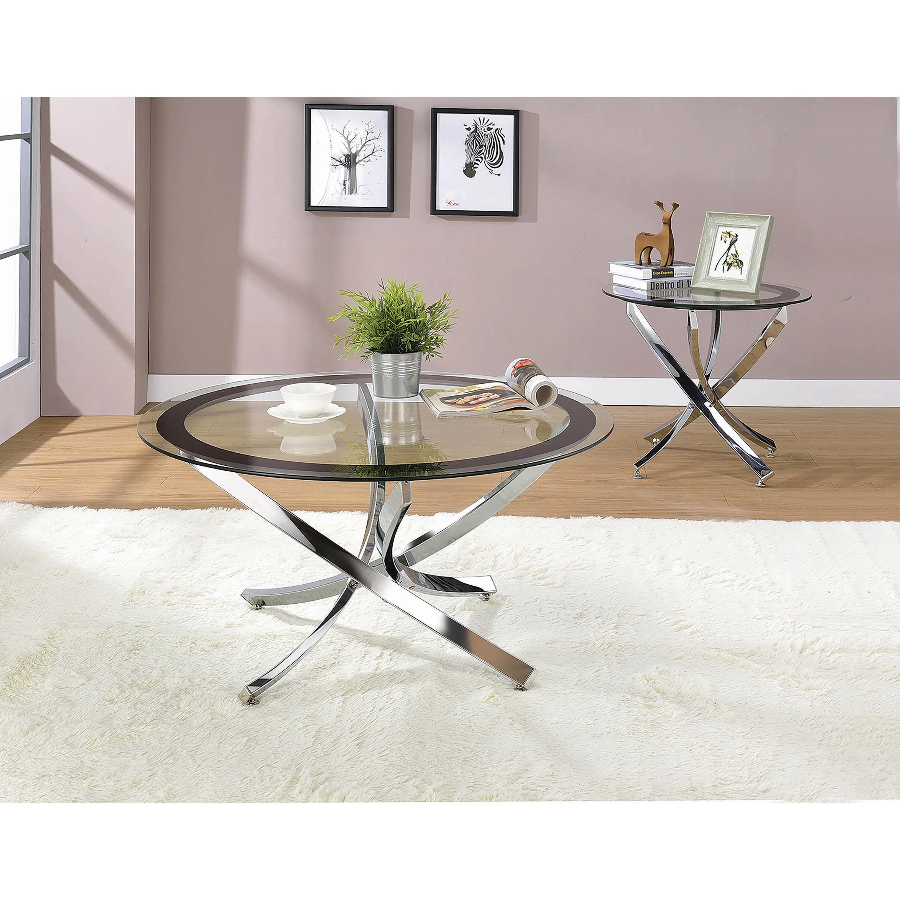 Coaster Furniture Brooke 702588 Round Glass Top Coffee Table Metal Base - Chrome - Image 3