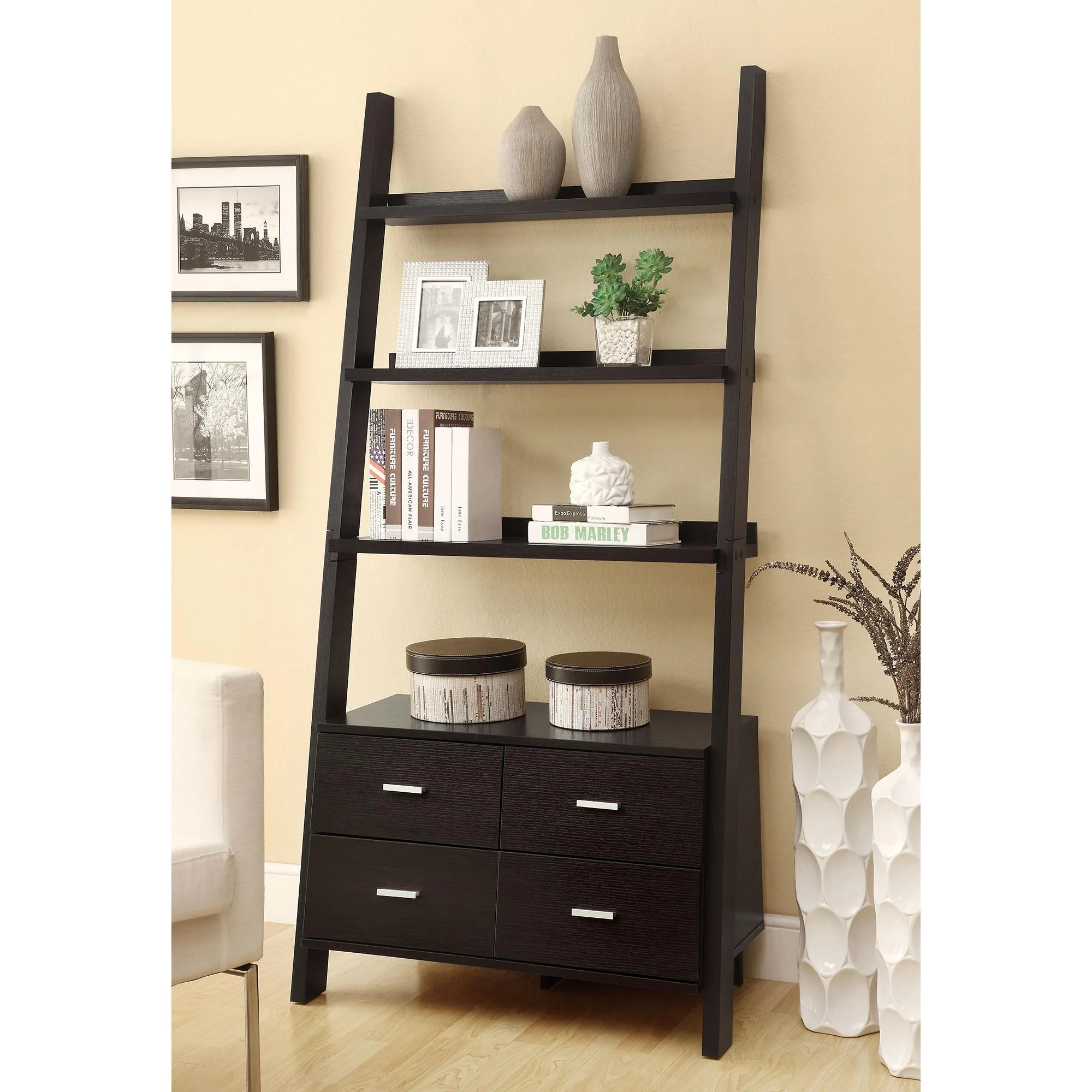 Coaster Furniture Colella 800319 72-inch 5-shelf Storage Ladder Bookshelf – Cappuccino