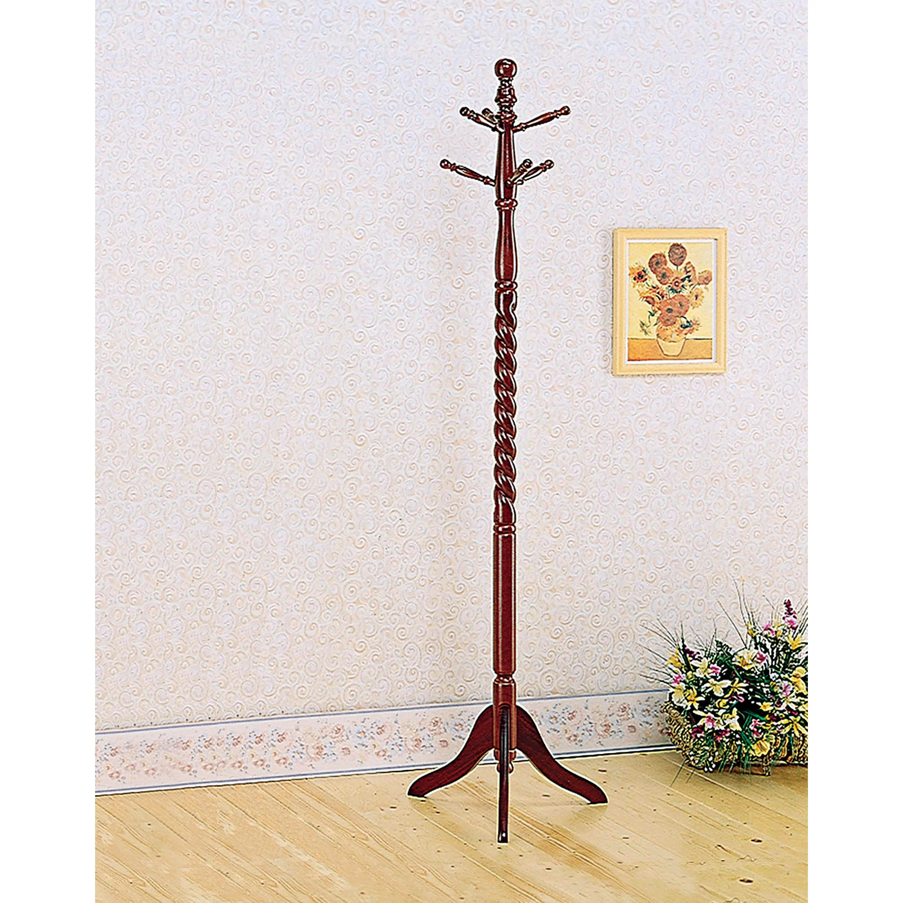 Coaster Furniture Riona 3058 6 Hook Freestanding Wood Coat Rack Hat Hanger – Merlot