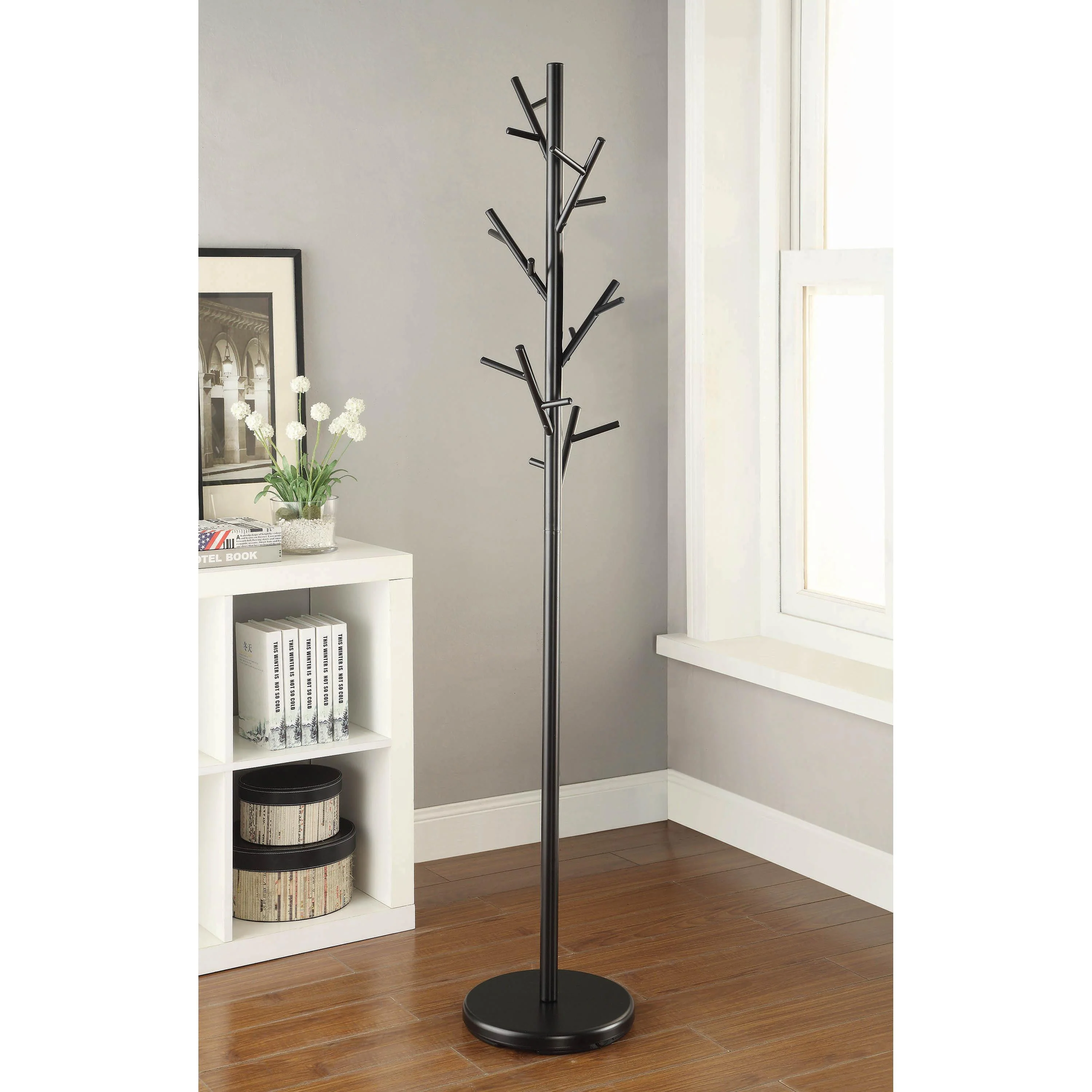 Coaster Furniture Clover 900897 18 Hook Freestanding Metal Coat Rack Hat Hanger - Black - Image 2