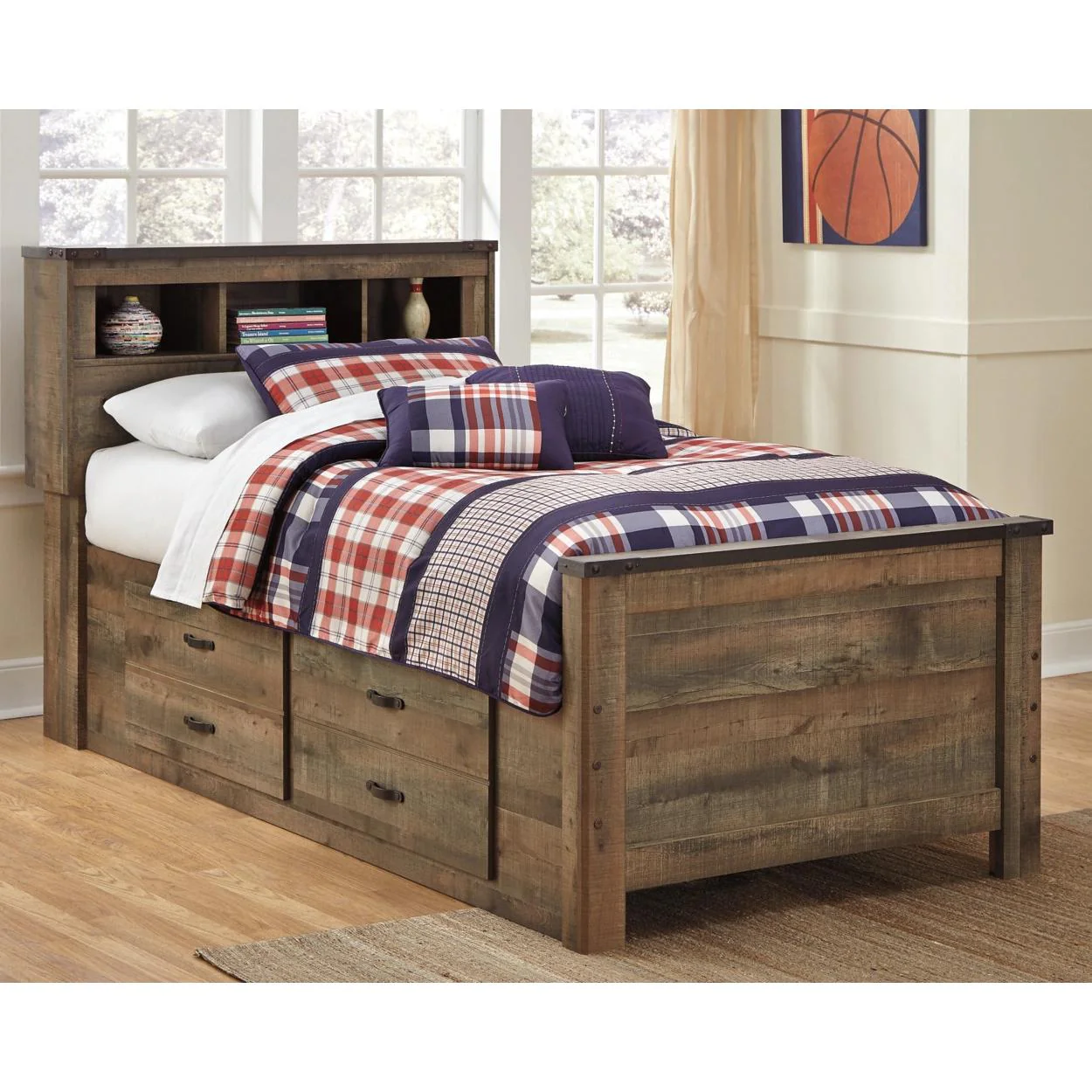 Signature Design by Ashley Trinell B446B17 Twin Bookcase Bed with 2 Storage Drawers - Image 1