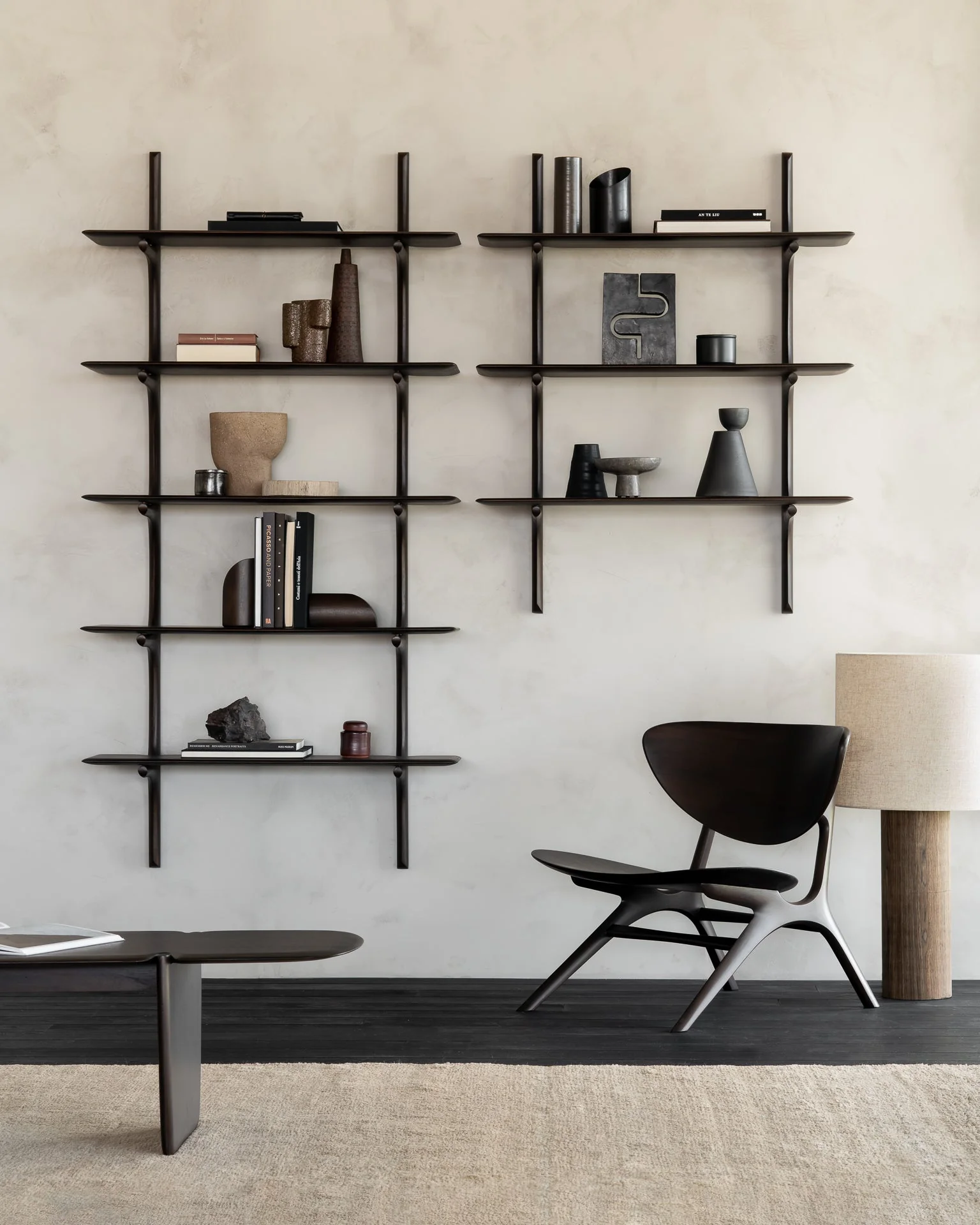 Pi Wall Shelf | Varnished Mahogany | Dark Brown | 3 Shelves - Image 1