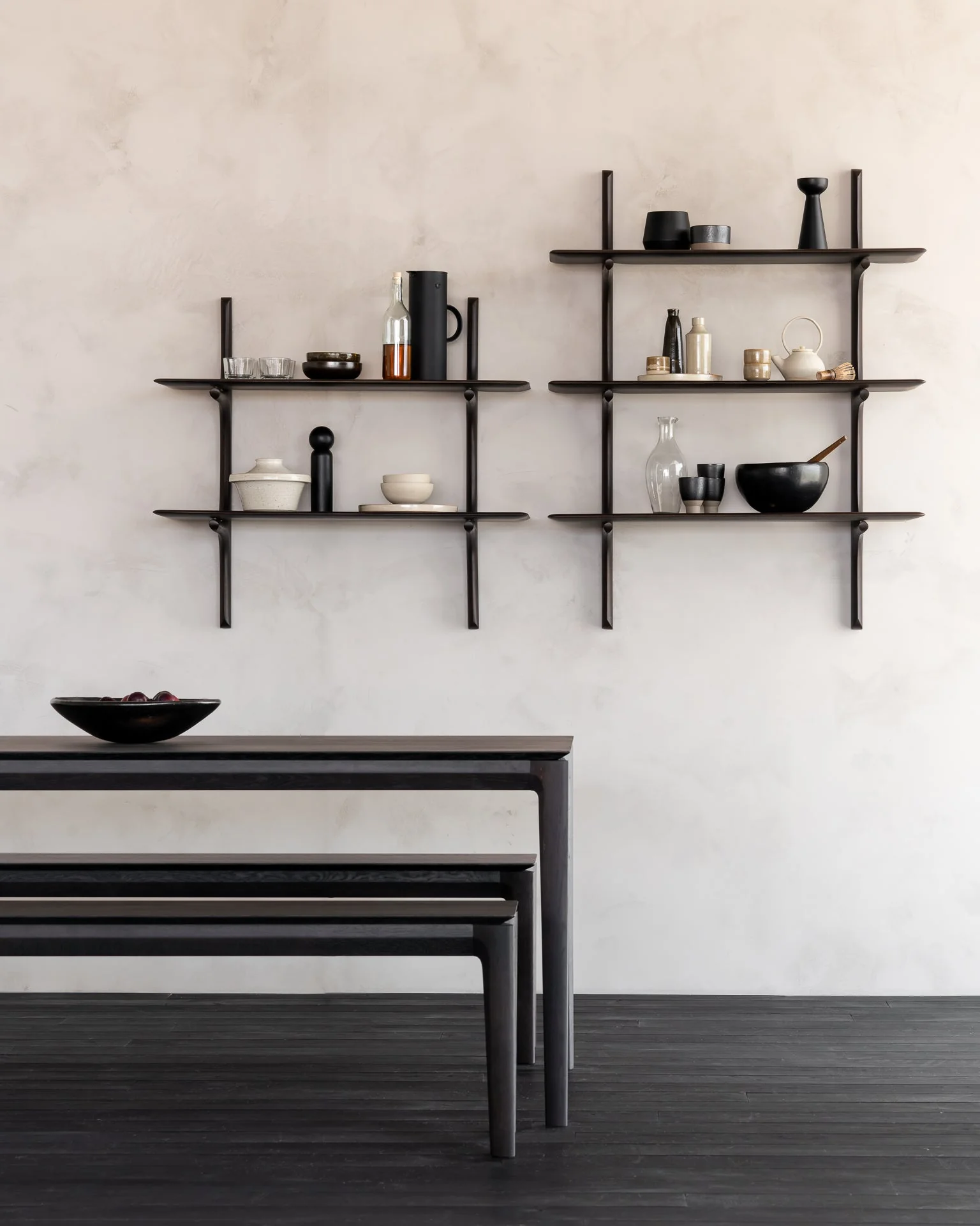 Pi Wall Shelf | Varnished Mahogany | Dark Brown | 2 Shelves - Image 1