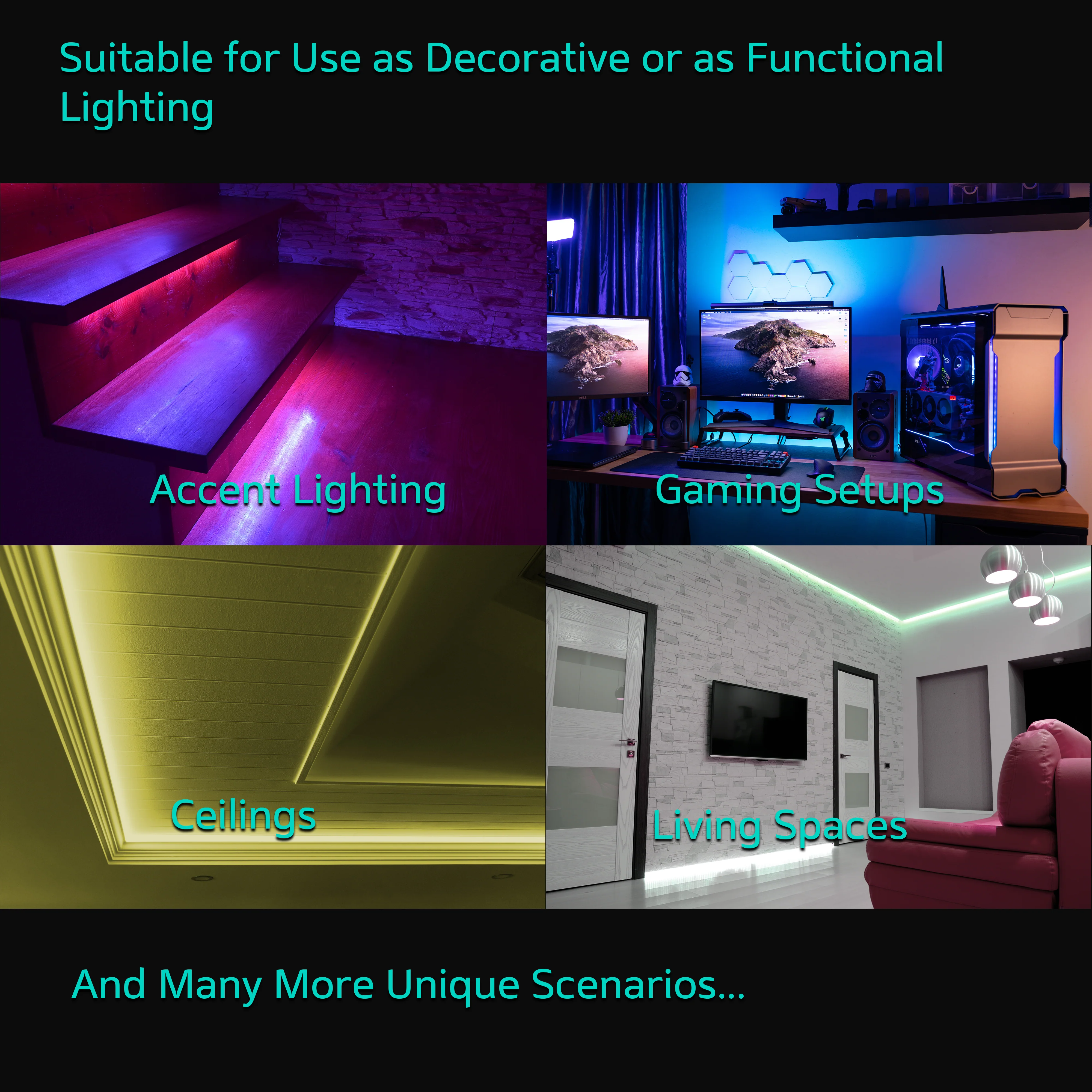 32.8ft 5050 RGB Strip Light - 300 LEDs Light Color Changing - 44 Key Remote - Image 2