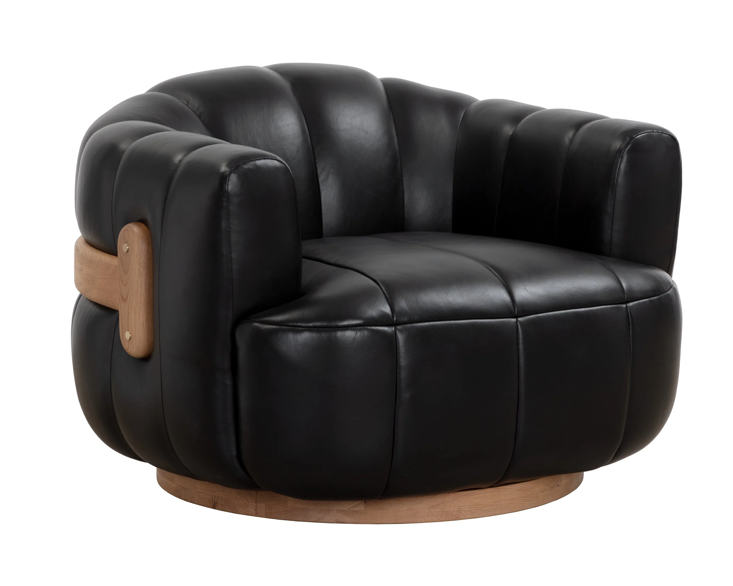 Tadeo Swivel Armchair – Rustic Oak – Vintage Black Night Leather
