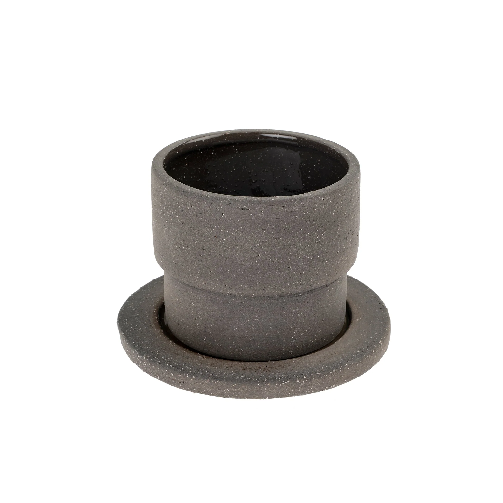 Raw Black Clay Pot/Saucer - Image 1