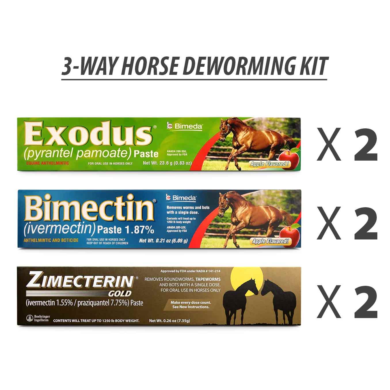 Jeffers 3-Way Horse Deworming Kit (6 Tubes Included) - Image 1