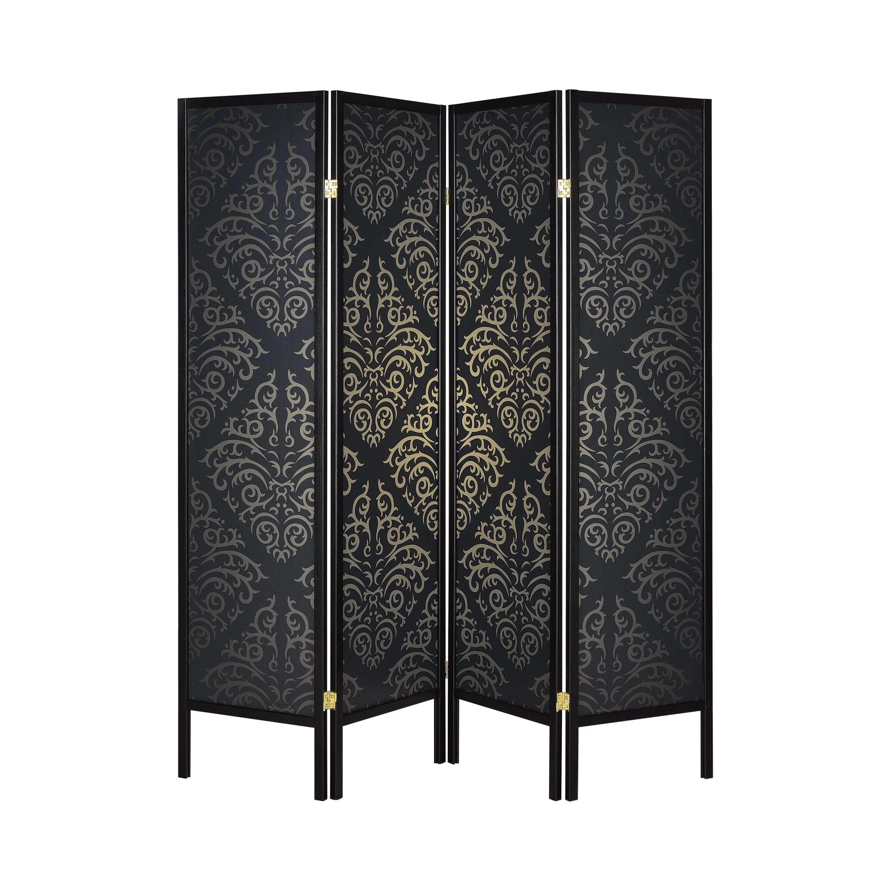 Coaster Furniture Haidera 901632 4-Panel Room Divider Folding Screen - Black Damask - Image 1