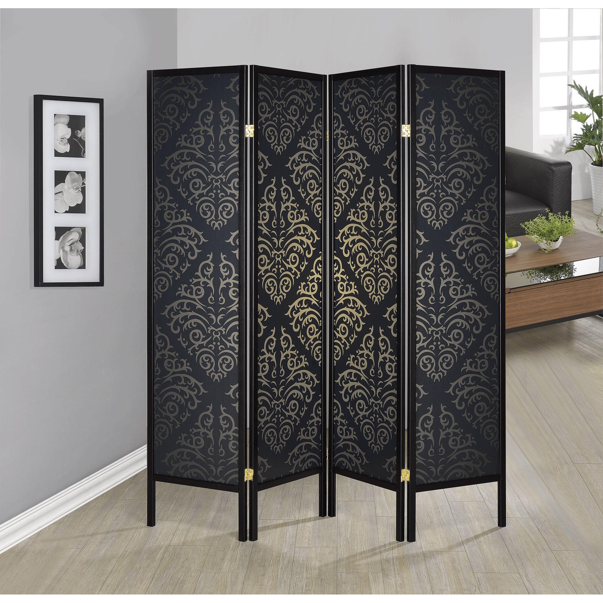Coaster Furniture Haidera 901632 4-Panel Room Divider Folding Screen - Black Damask - Image 2