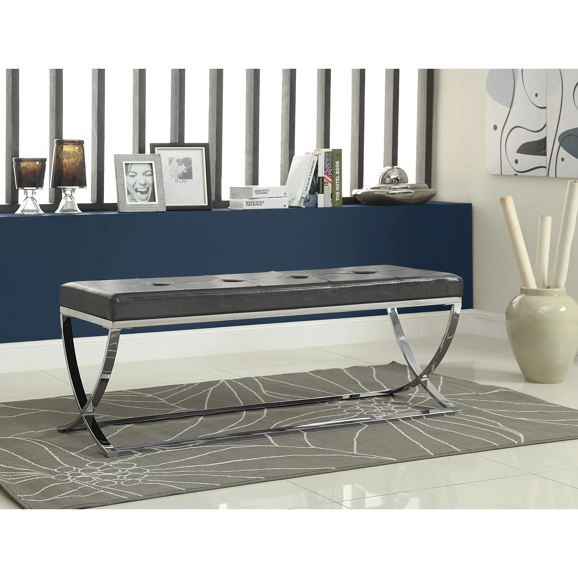 Coaster Furniture Walton 501156 Leatherette Upholstered Tufted Accent Bench - Black - Image 2