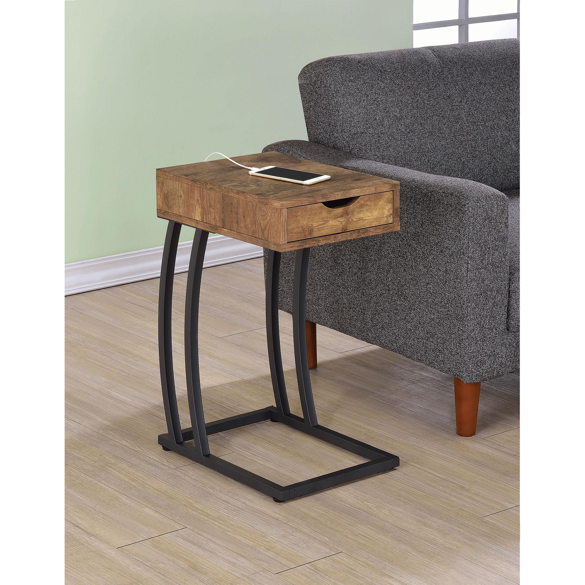 Coaster Furniture Troy 900577 1-Drawer C-Shaped Side Table Power Outlet - Rustic Nutmeg - Image 1