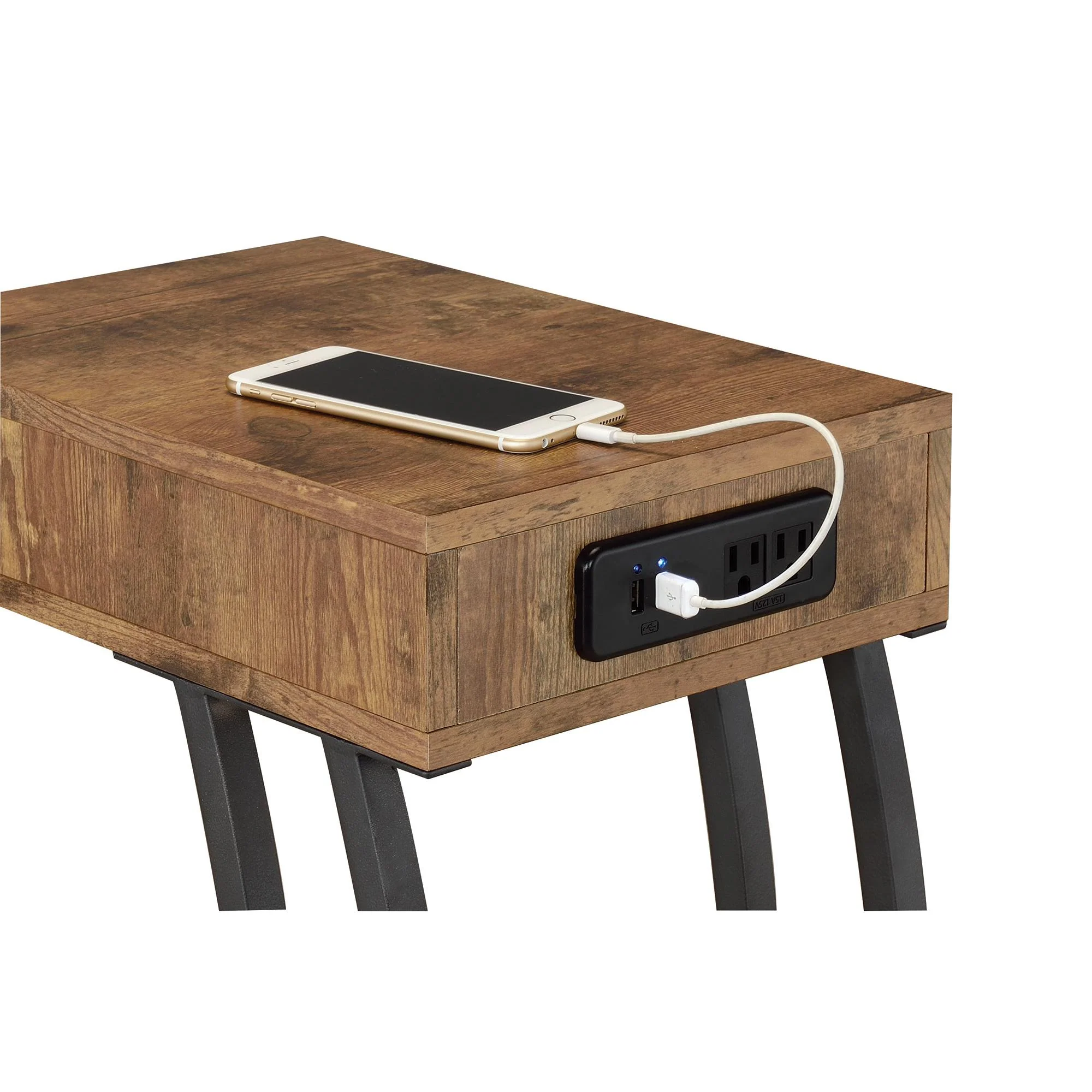 Coaster Furniture Troy 900577 1-Drawer C-Shaped Side Table Power Outlet - Rustic Nutmeg - Image 2