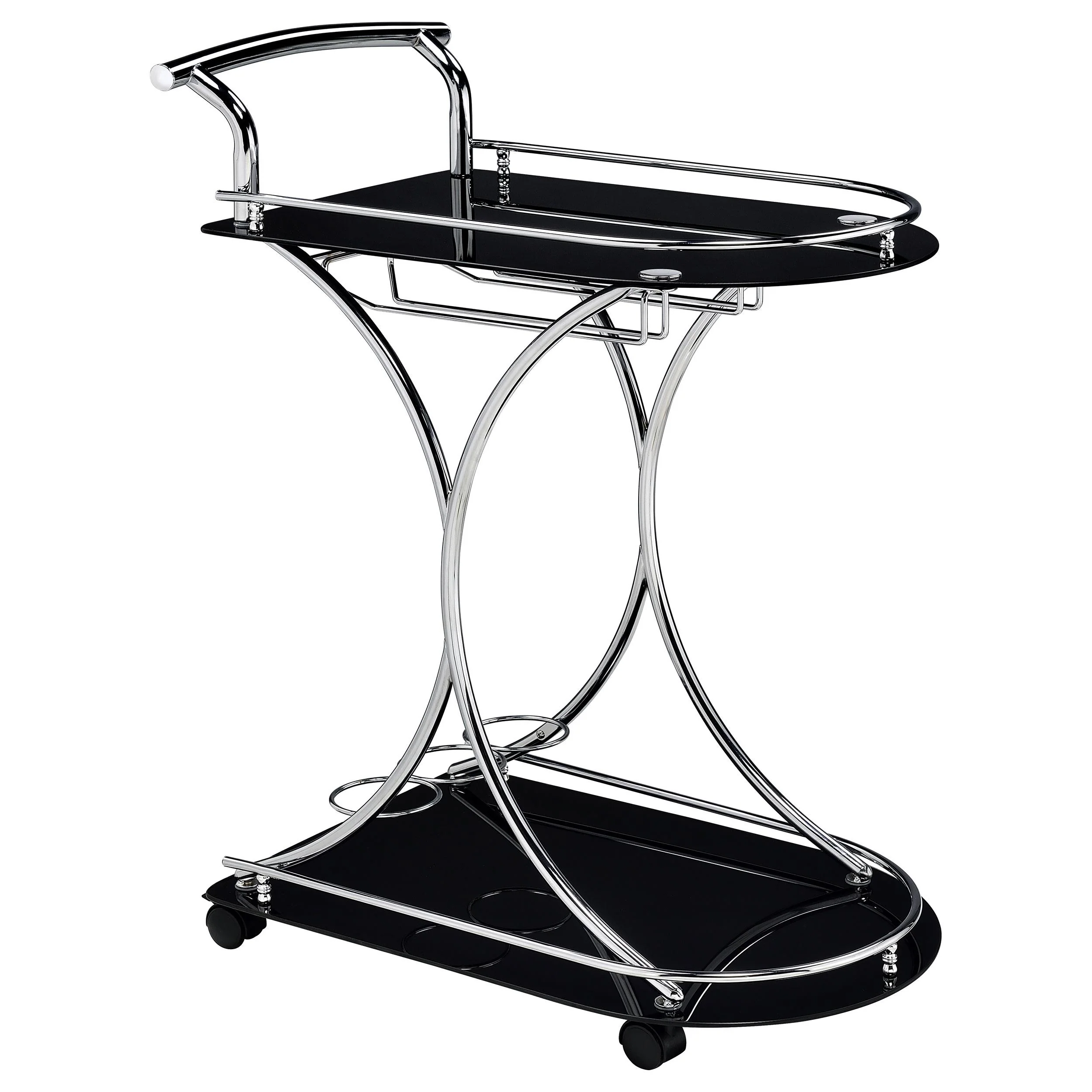 Coaster Furniture Elfman 910001 2-tier Glass Shelf Metal Bar Cart – Black and Chrome