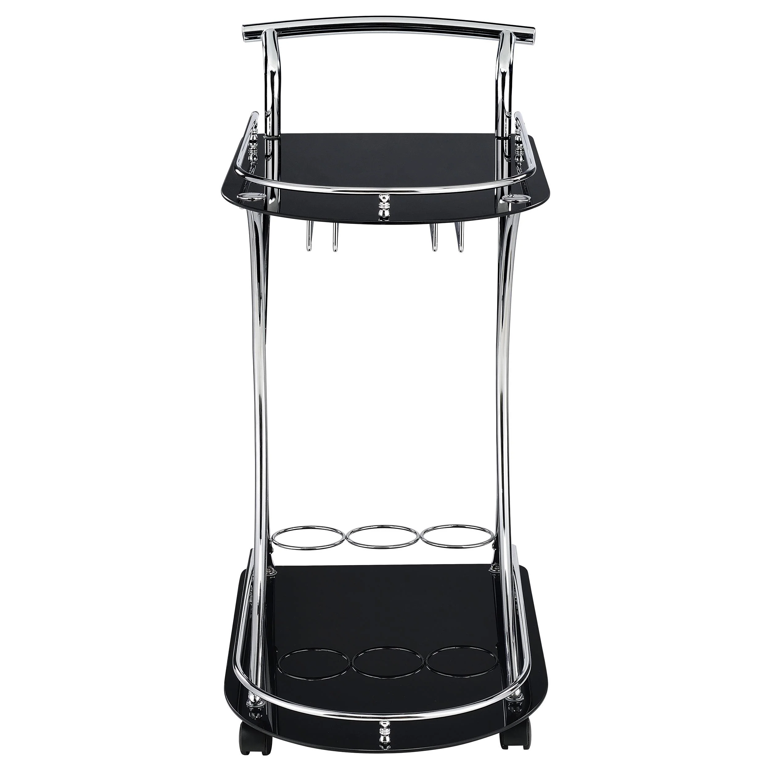 Coaster Furniture Elfman 910001 2-tier Glass Shelf Metal Bar Cart - Black and Chrome - Image 2