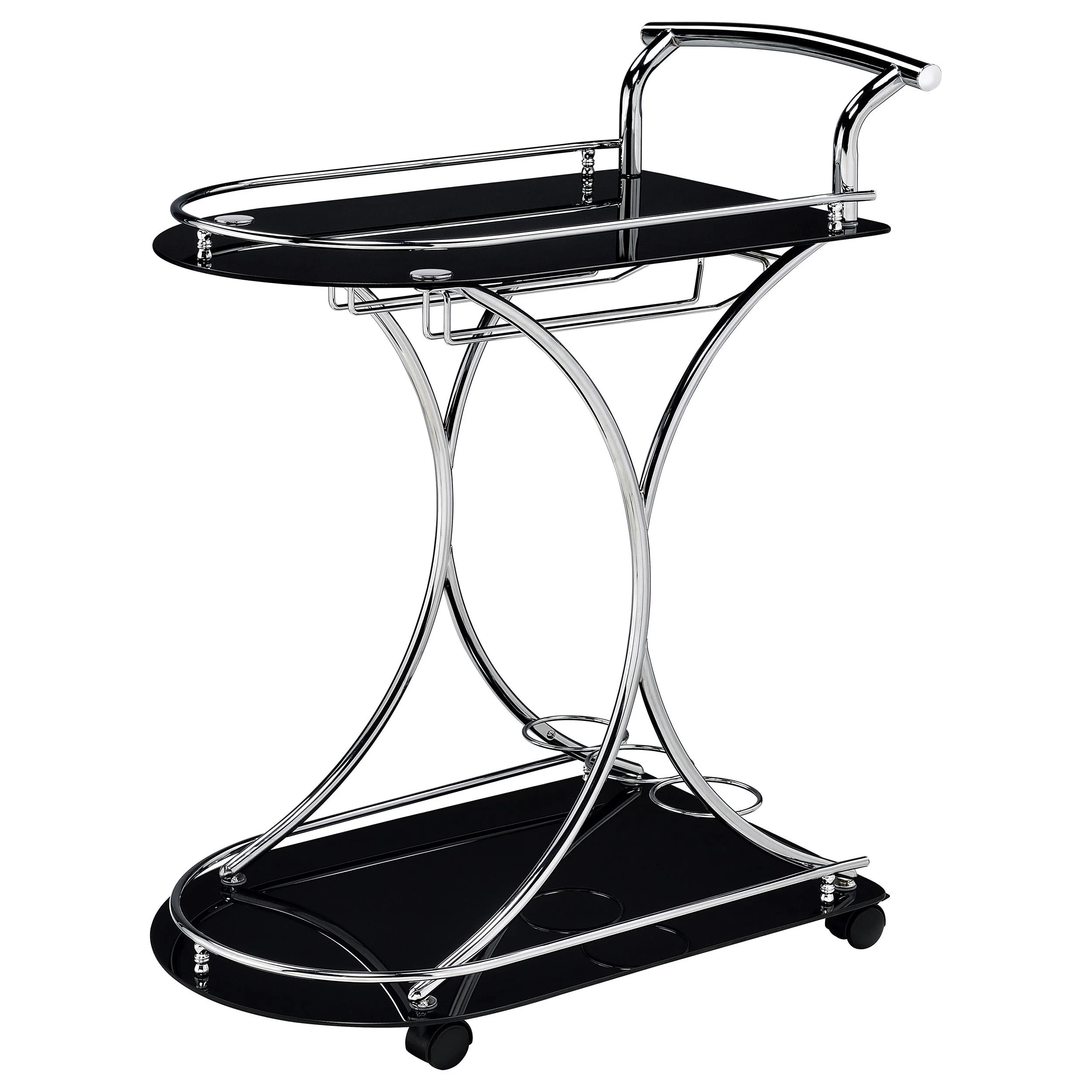 Coaster Furniture Elfman 910001 2-tier Glass Shelf Metal Bar Cart - Black and Chrome - Image 3