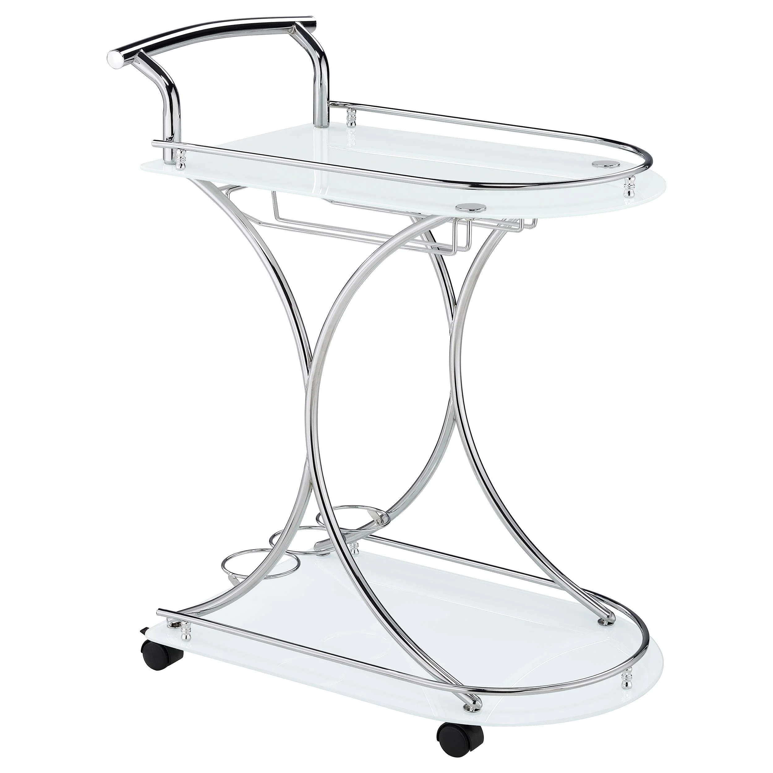 Coaster Furniture Elfman 910002 2-tier Glass Shelf Metal Bar Cart – White and Chrome