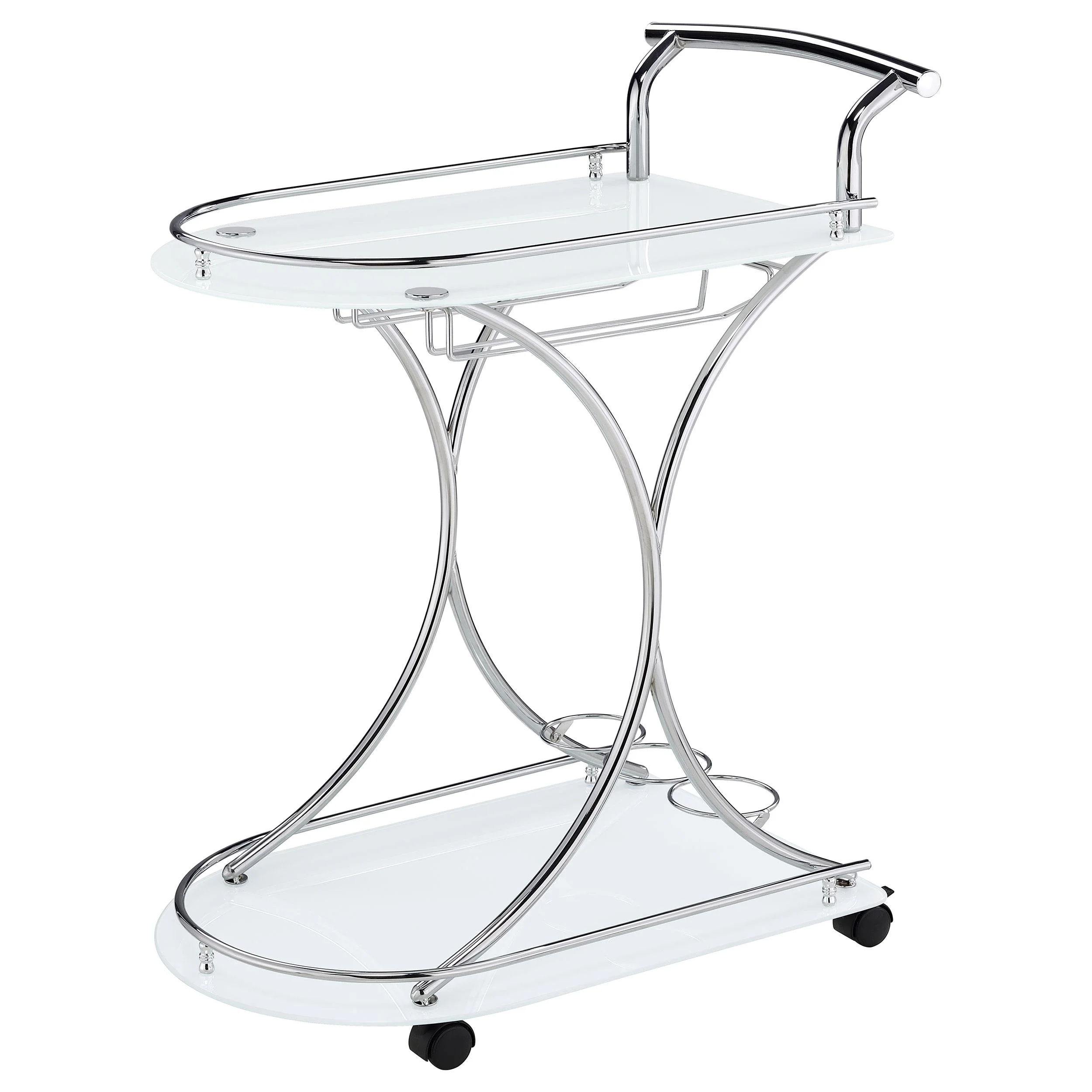 Coaster Furniture Elfman 910002 2-tier Glass Shelf Metal Bar Cart - White and Chrome - Image 3