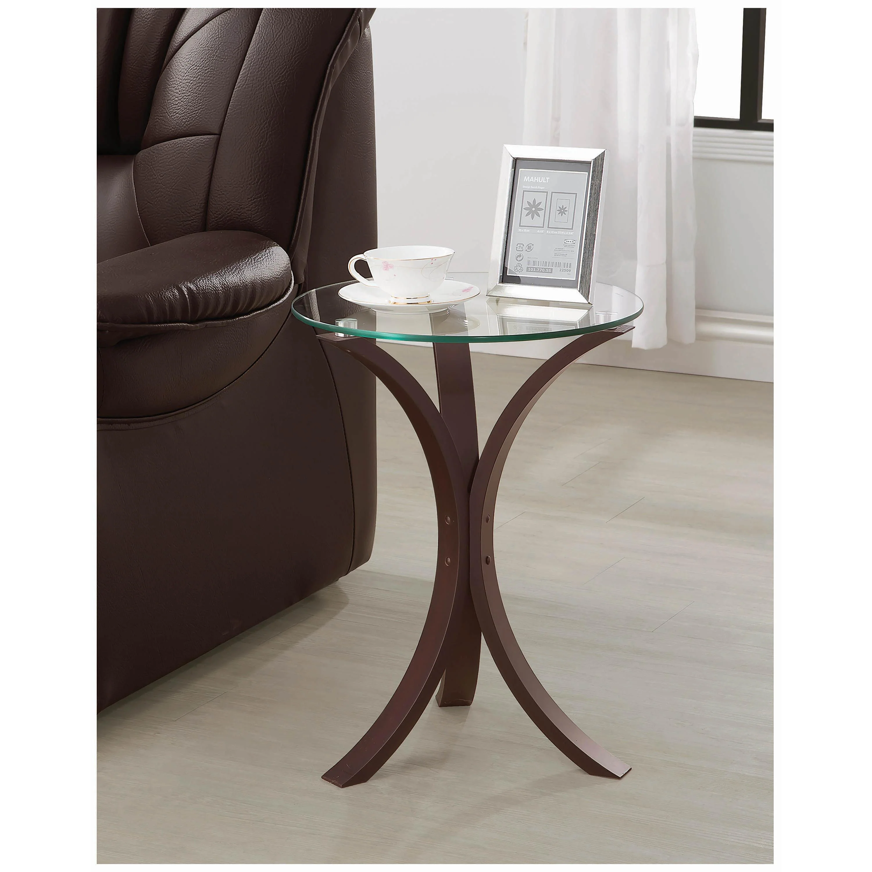 Coaster Furniture Edgar 902867 Round Glass Top Accent Side Table - Cappuccino - Image 2