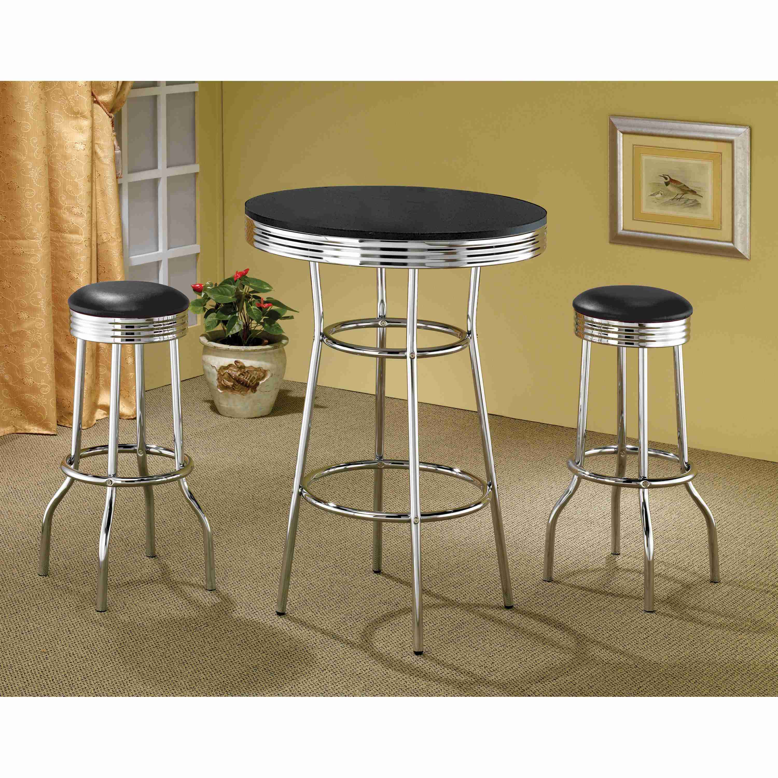 Coaster Furniture Retro 2408 Upholstered Metal Swivel Bar Stool - Black (Set of 2) - Image 3