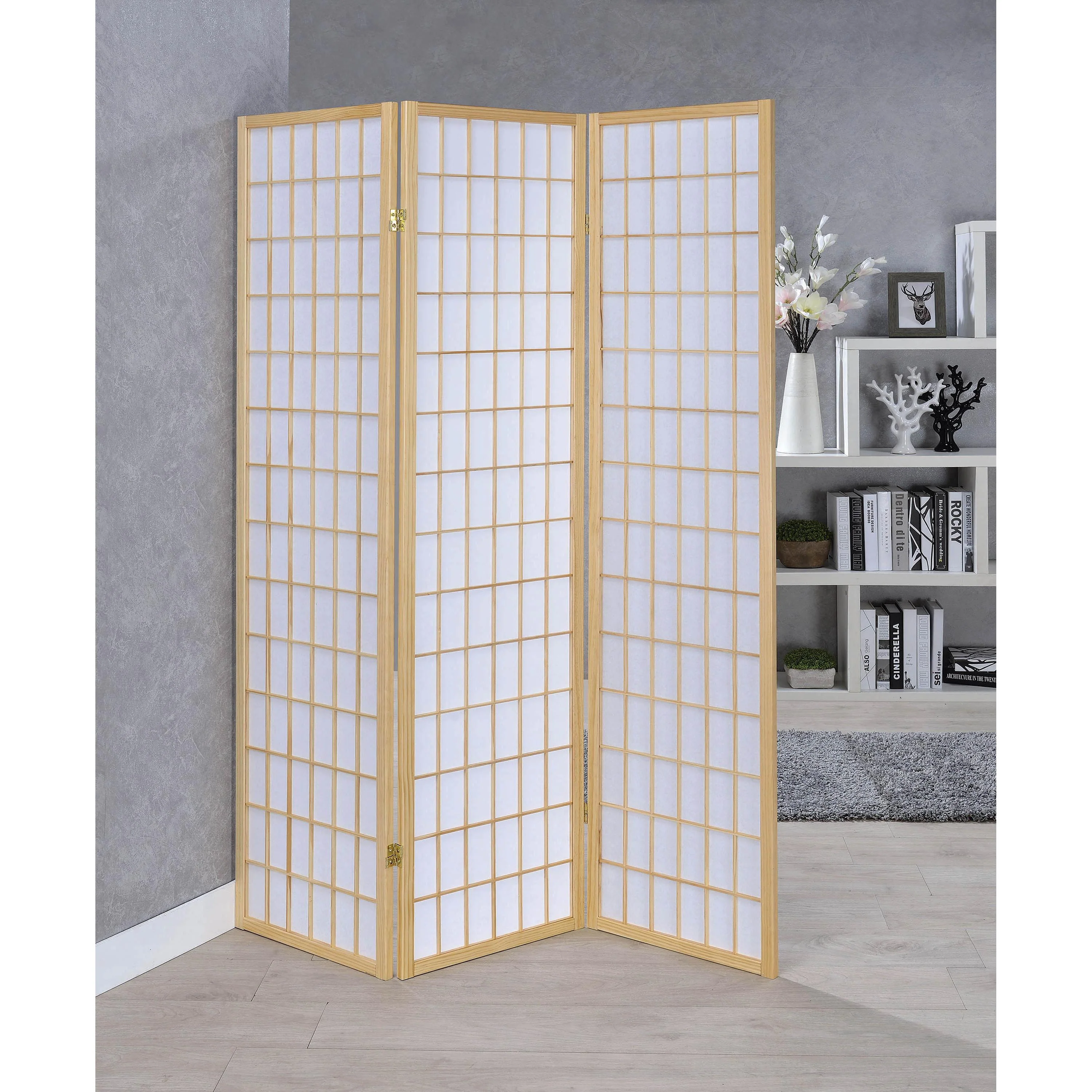 Coaster Furniture Carrie 4621 3-Panel Room Divider Folding Shoji Screen – Natural