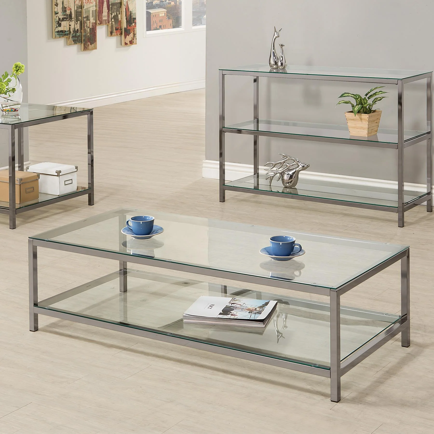 Coaster Furniture Trini 720228 1-shelf Glass Top Coffee Table - Black Nickel - Image 2
