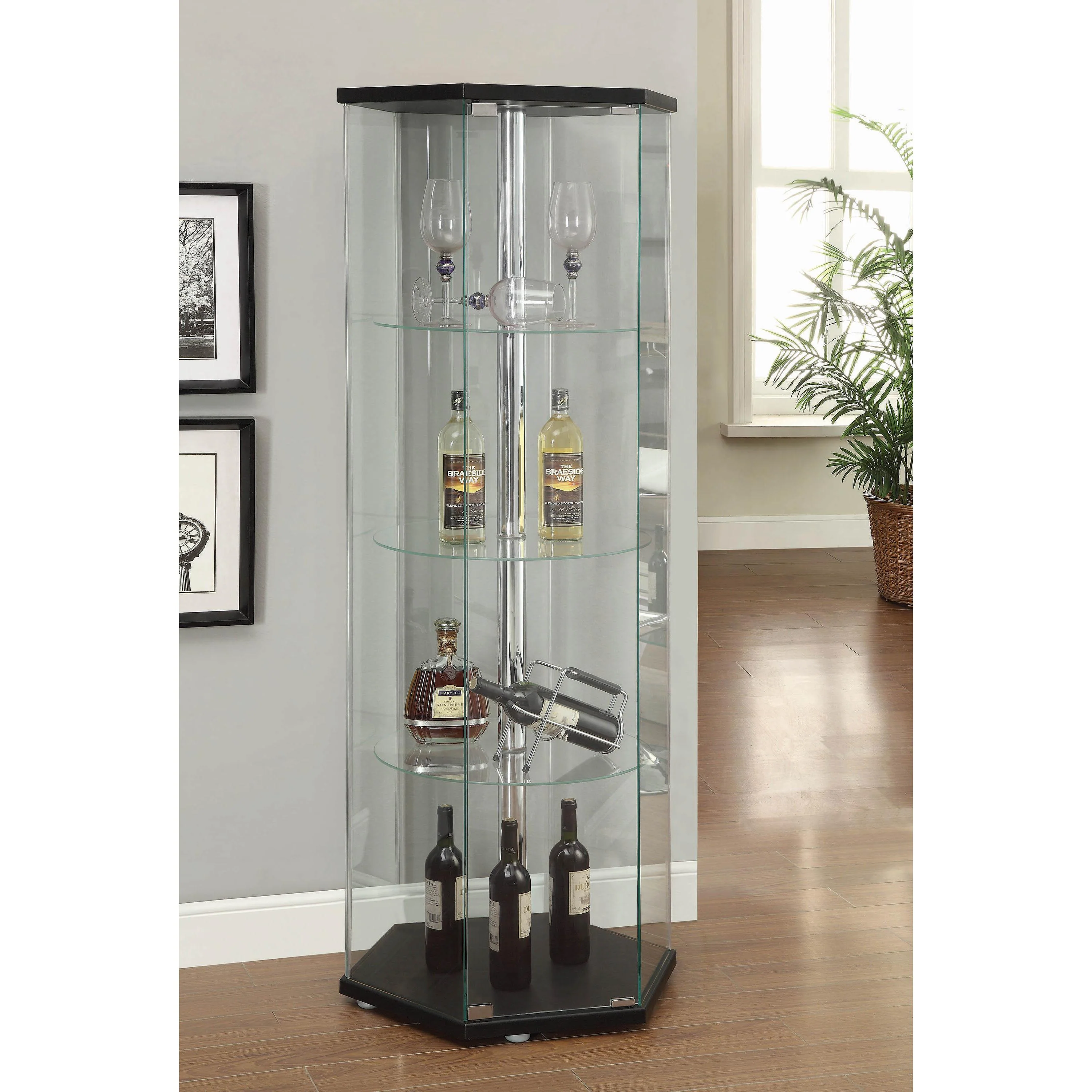 Coaster Furniture Zahavah 950276 4-shelf Hexagonal Clear Glass Curio Cabinet - Black - Image 2