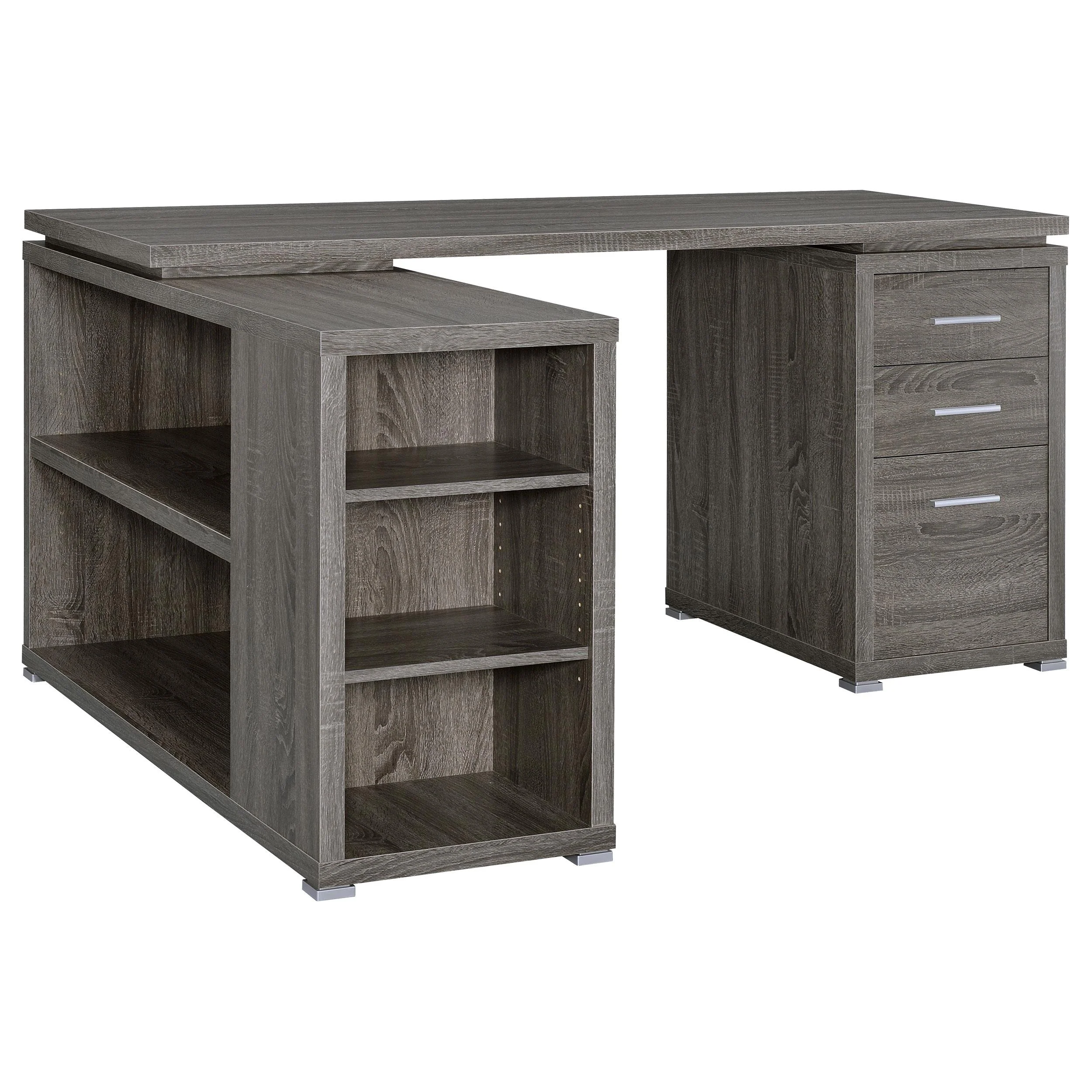 Coaster Furniture Yvette 800518 60-inch 3-Drawer L-Shape Computer Desk - Weathered Grey - Image 3