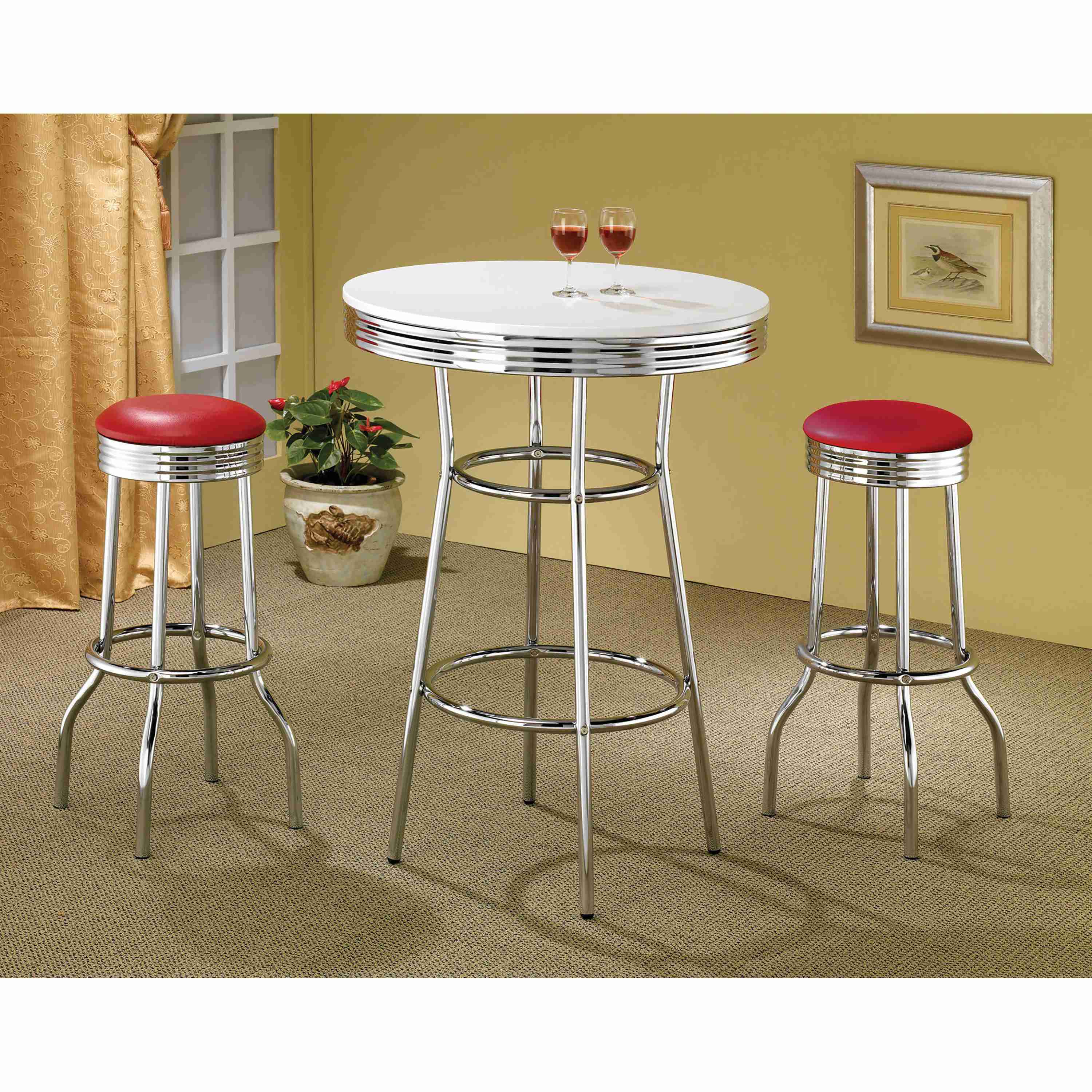Coaster Furniture Retro 2299R Upholstered Metal Swivel Bar Stool - Red (Set of 2) - Image 3