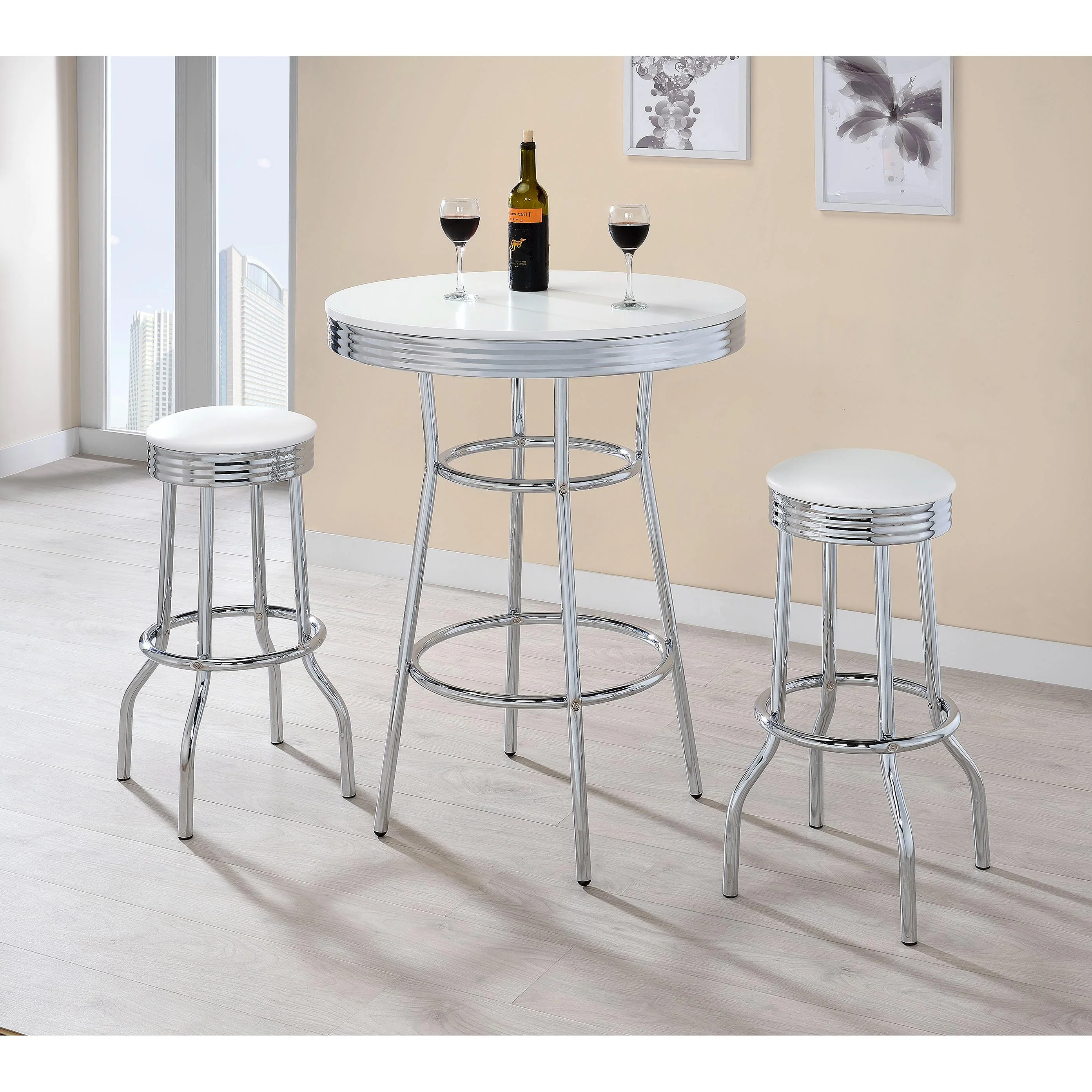 Coaster Furniture Retro 2300 Round 30-inch 1950's Bistro Pub Height Bar Table - White - Image 2