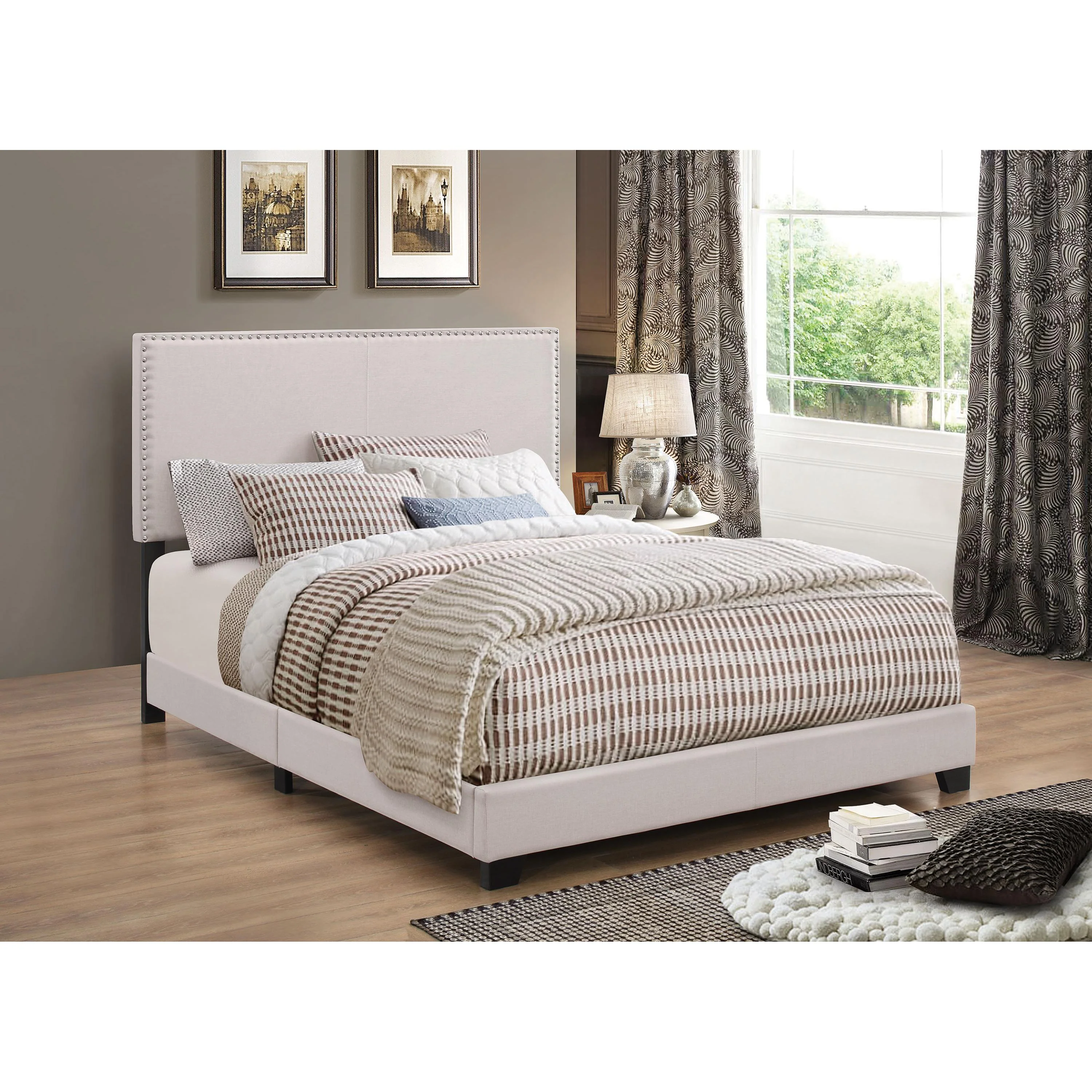 Coaster Furniture Boyd 350051Q Upholstered Queen Panel Bed - Ivory - Image 1